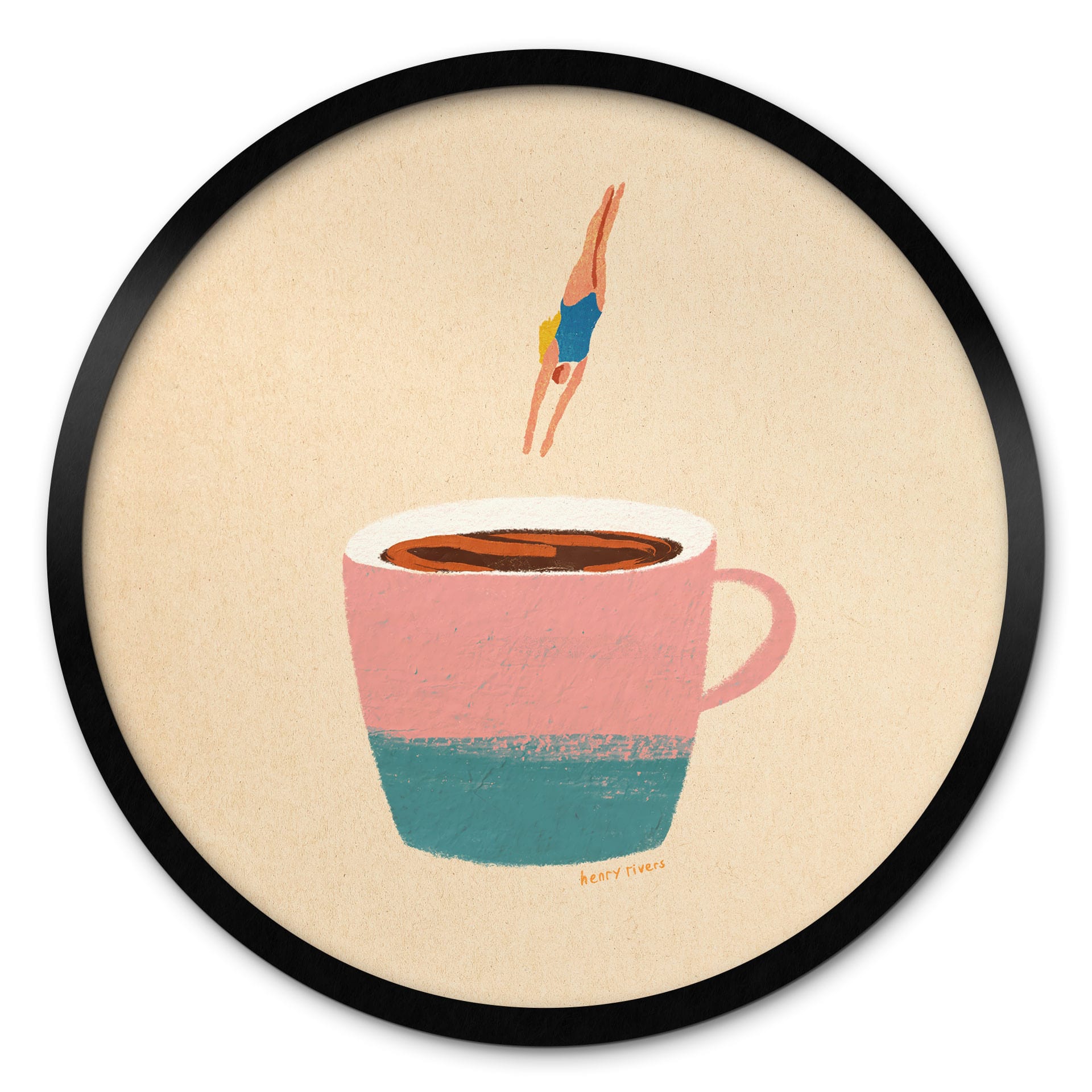 Poster Plongeon dans le café - Rivers - Rond