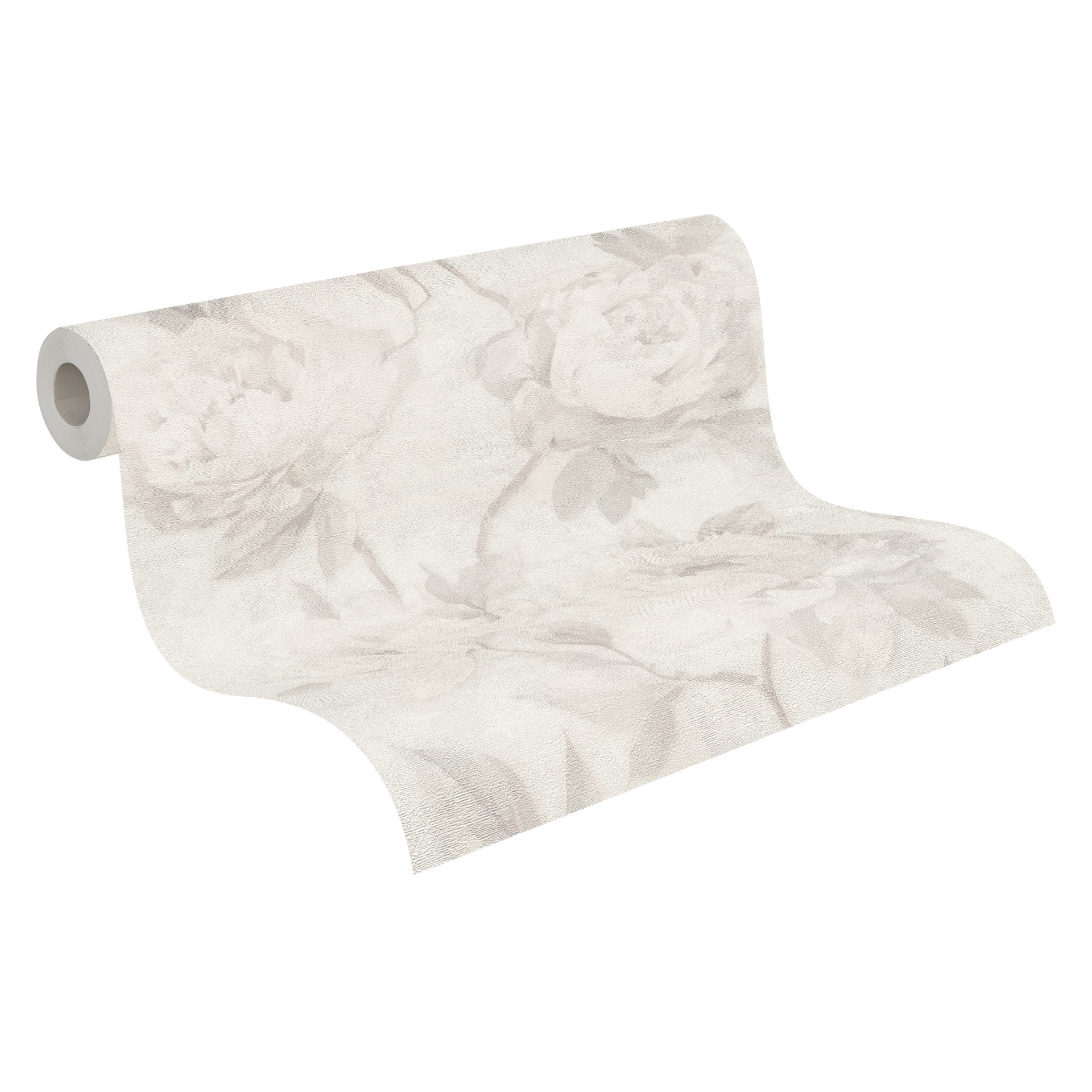 Bloemen behang pioenrozen grijs wit - Vliesbehang met aquarelbloesems mat