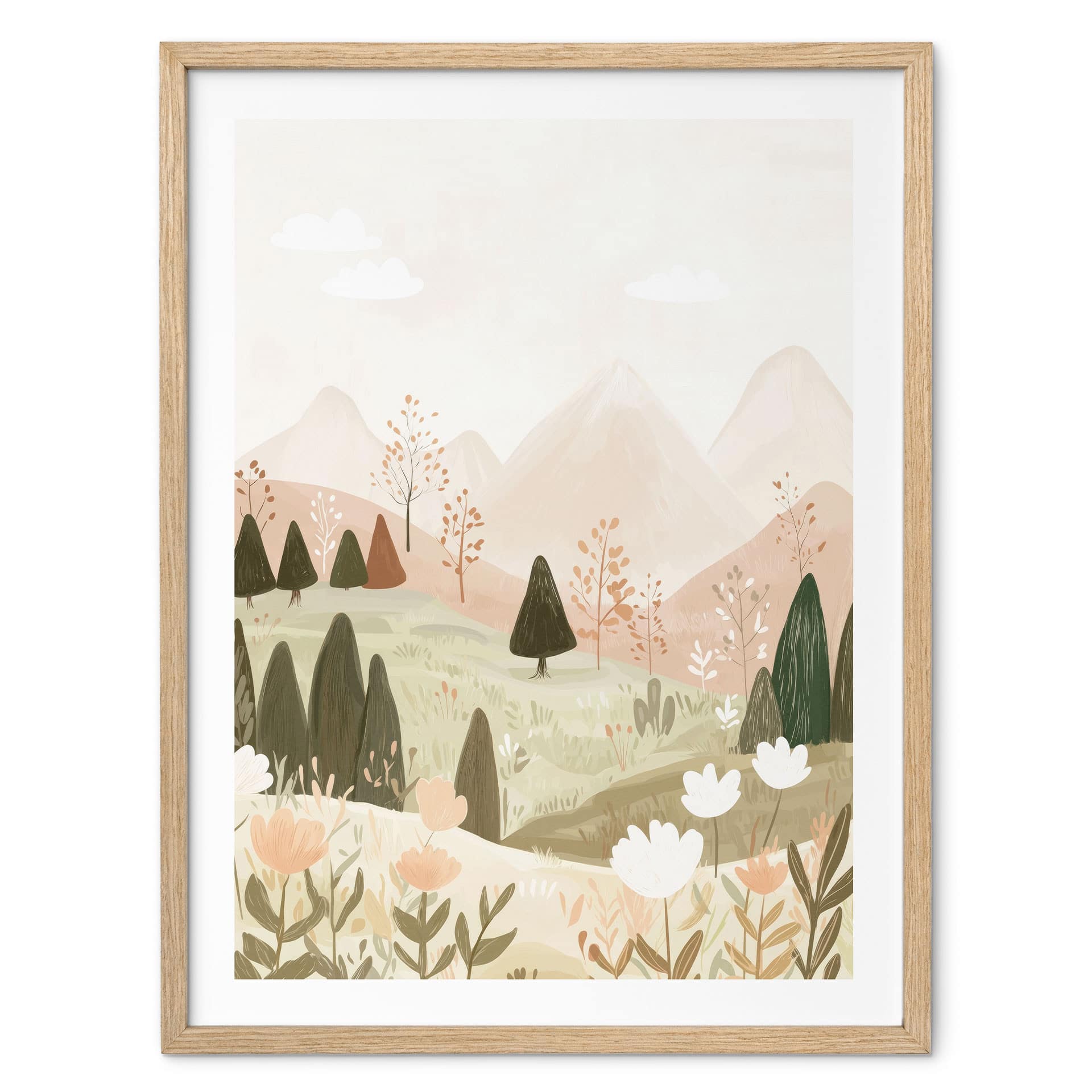 Poster Paysage de montagne pastel avec fleurs - Treechild