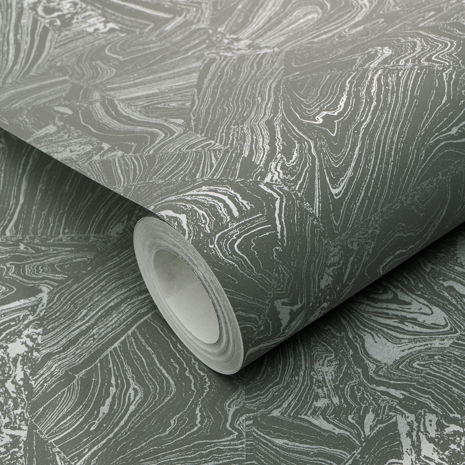 PVC-vrij grafisch vliesbehang met marmerlook en metallic effect in grijs