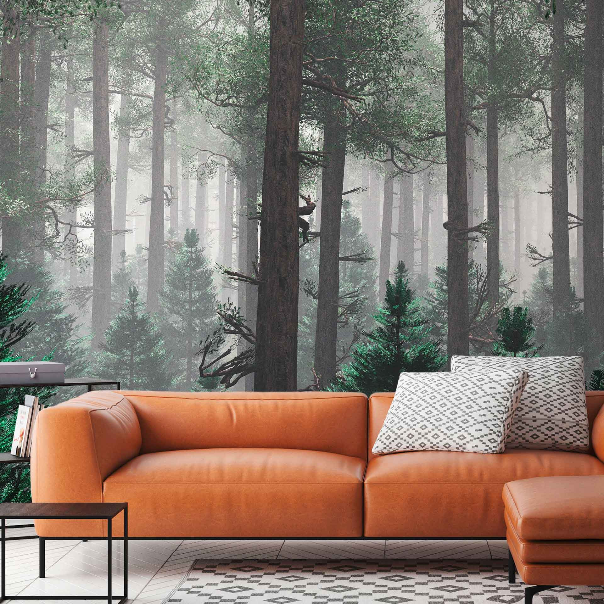 Trees In Fog bosbehang in grijsgroen - vliesbehang Designwalls 2 - 2,55 x 3,5 m