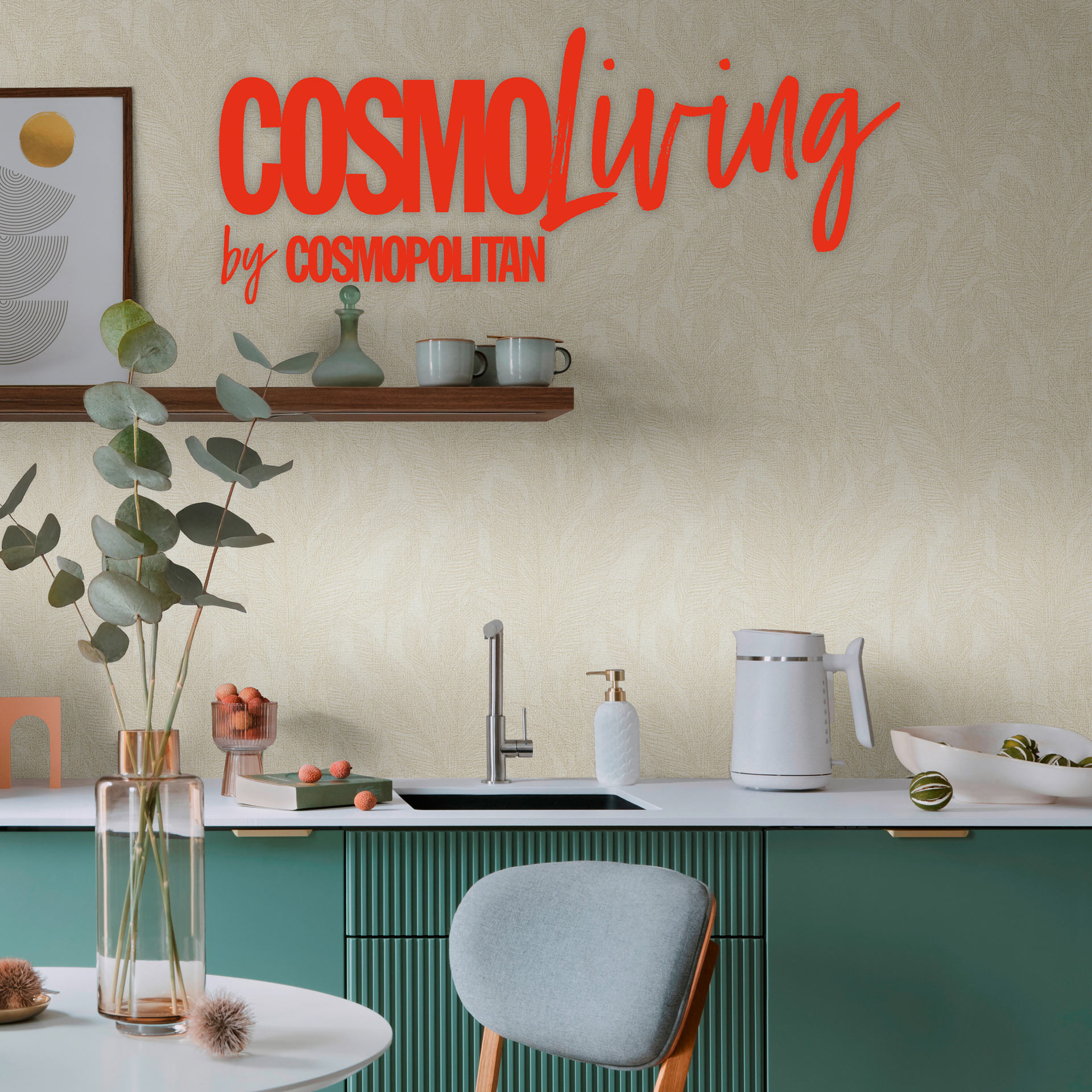 COSMOPOLITAN behang woonkamer bladeren crème beige - modern monster vliesbehang