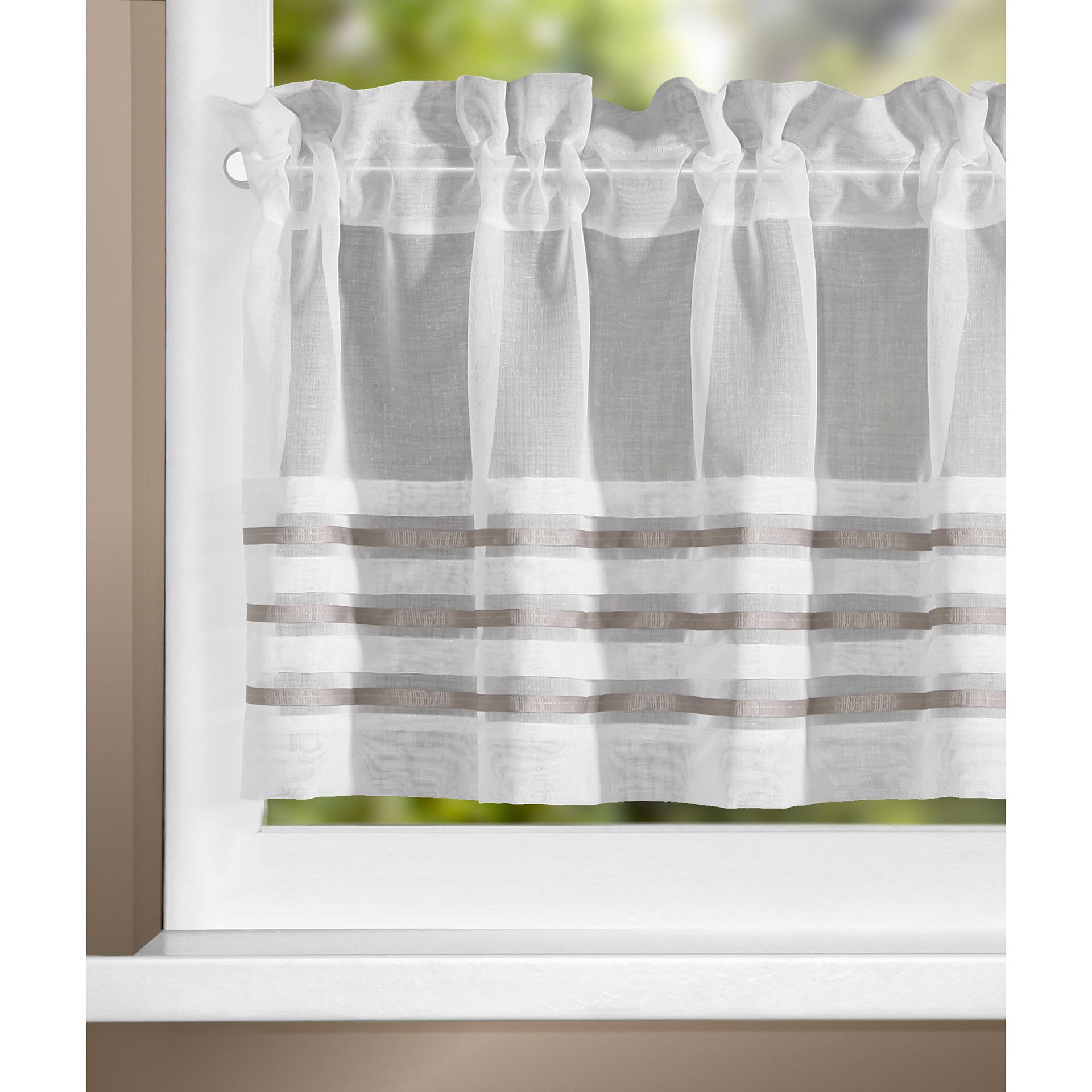 Scheibengardine halbtransparent - Kurzgardine offwhite taupe - Panneaux mit Querstreifen
