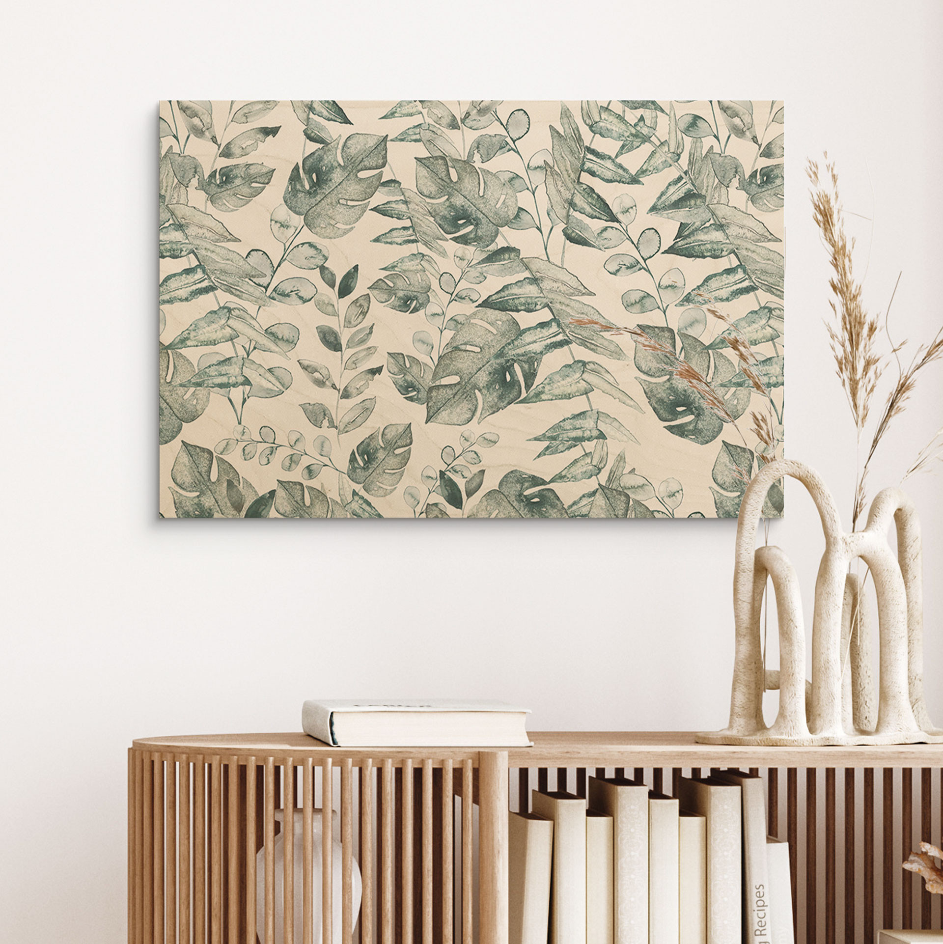 Obraz drewniany liście dżungli akwarela krem - Bloomery Decor