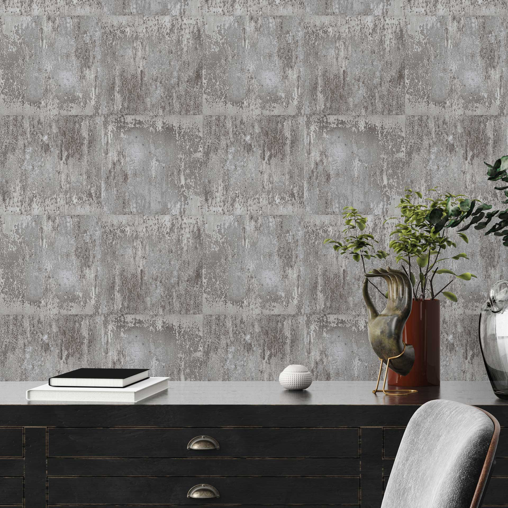 Zelfklevend behang & meubel folie - metaal look - vintage - grijs, zilver - rol 840x53 cm