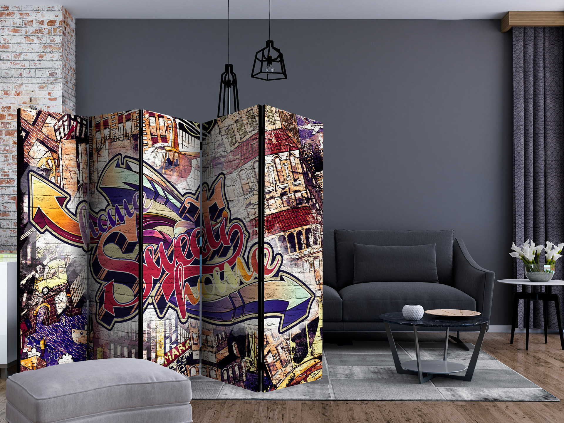 Rumdeler - Cool graffiti , 5-delt - 225x172 cm