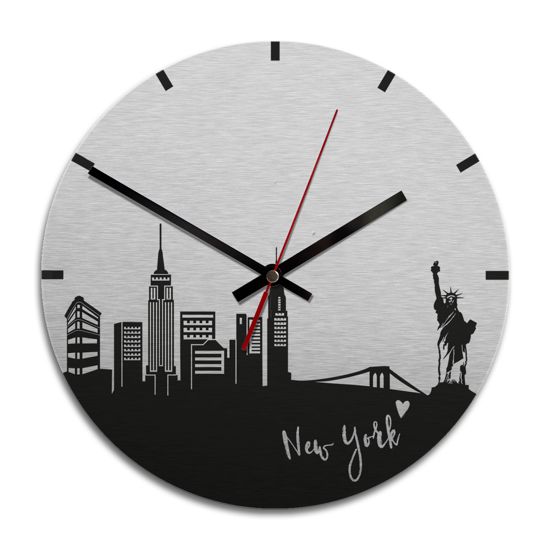 Wandklok Alu-Dibond met Zilvereffect Skyline New York