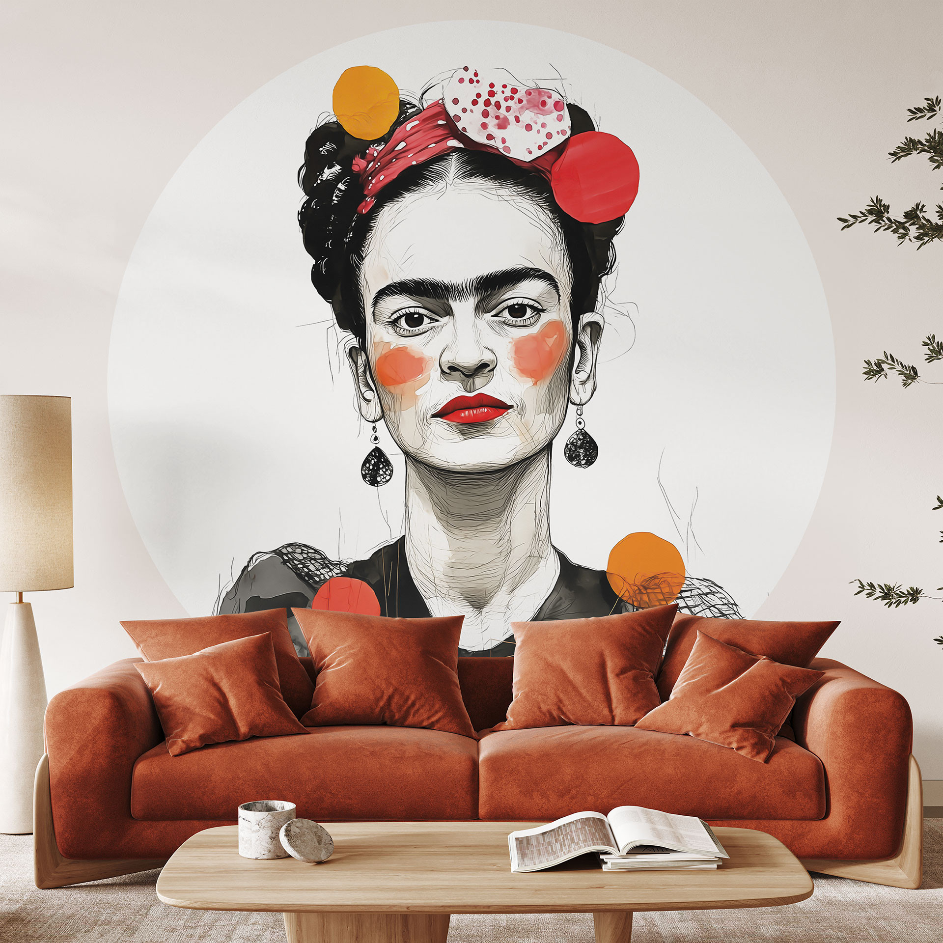 Frida Kahlo pop-art portret Fotobehang - Jaszke - Rond - vliesbehang/zelfklevend vliesbehang