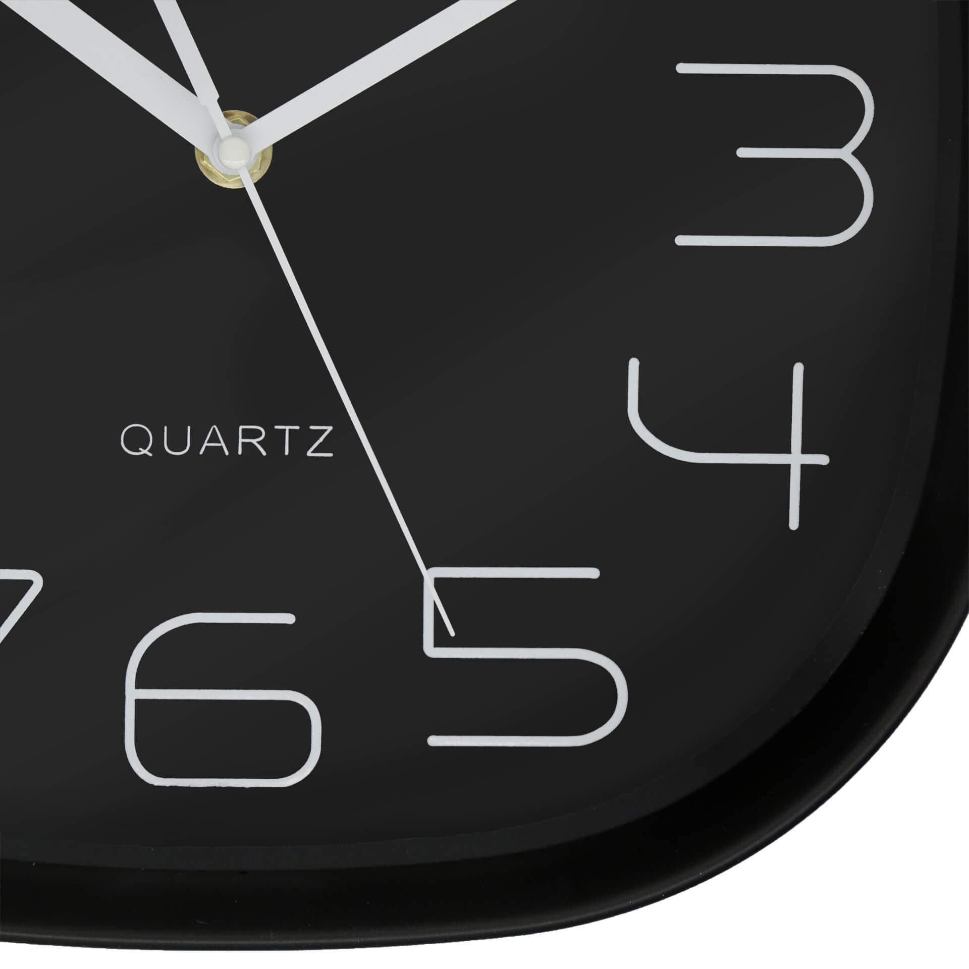 Minimalistische, moderne Wanduhr mit runden Ecken, schwarz | 29x29 cm