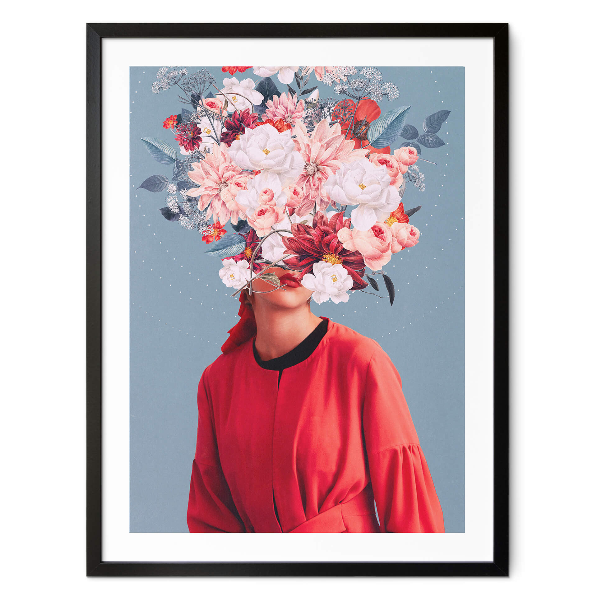 Poster Blumenportrait - Elegante Frau mit prachtvollen Blumen - Moth