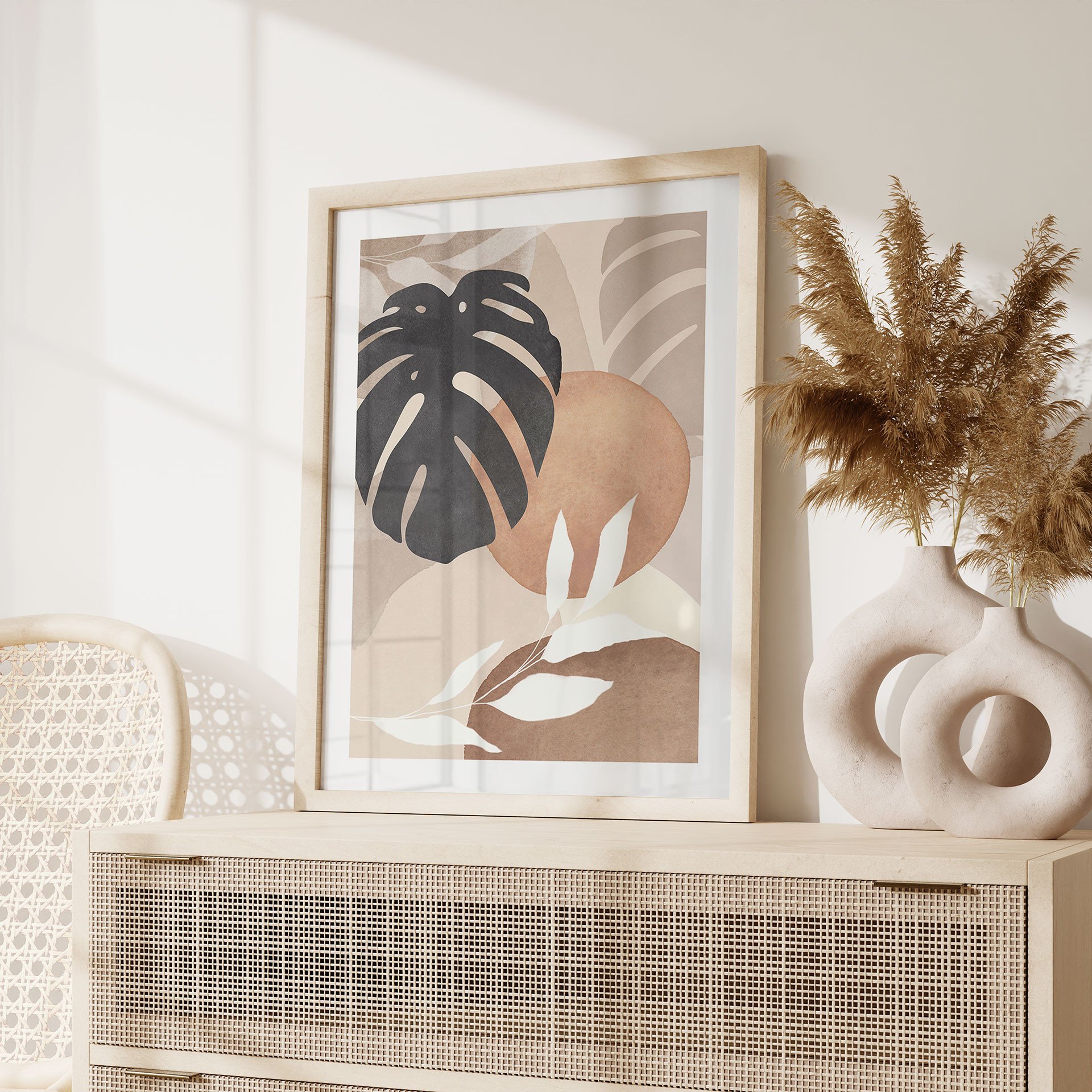 Plakat Botanika Roślina Boho Monstera w naturalnych odcieniach - Melloi Art Prints