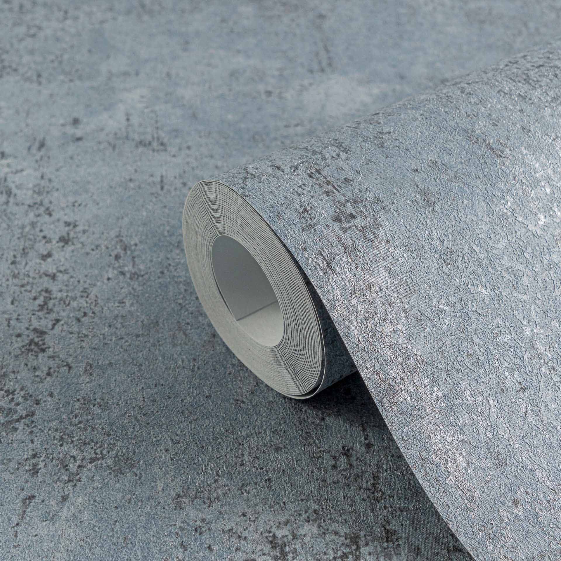 Vliesbehang in betonlook blauwgrijs - gipsstructuur behang mat