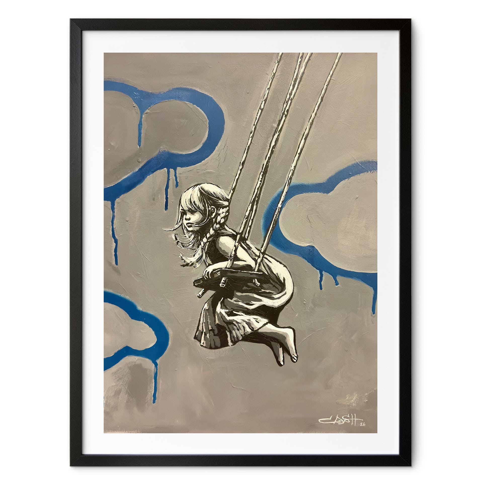 Poster Mädchen auf Schaukel Streetart - Habib