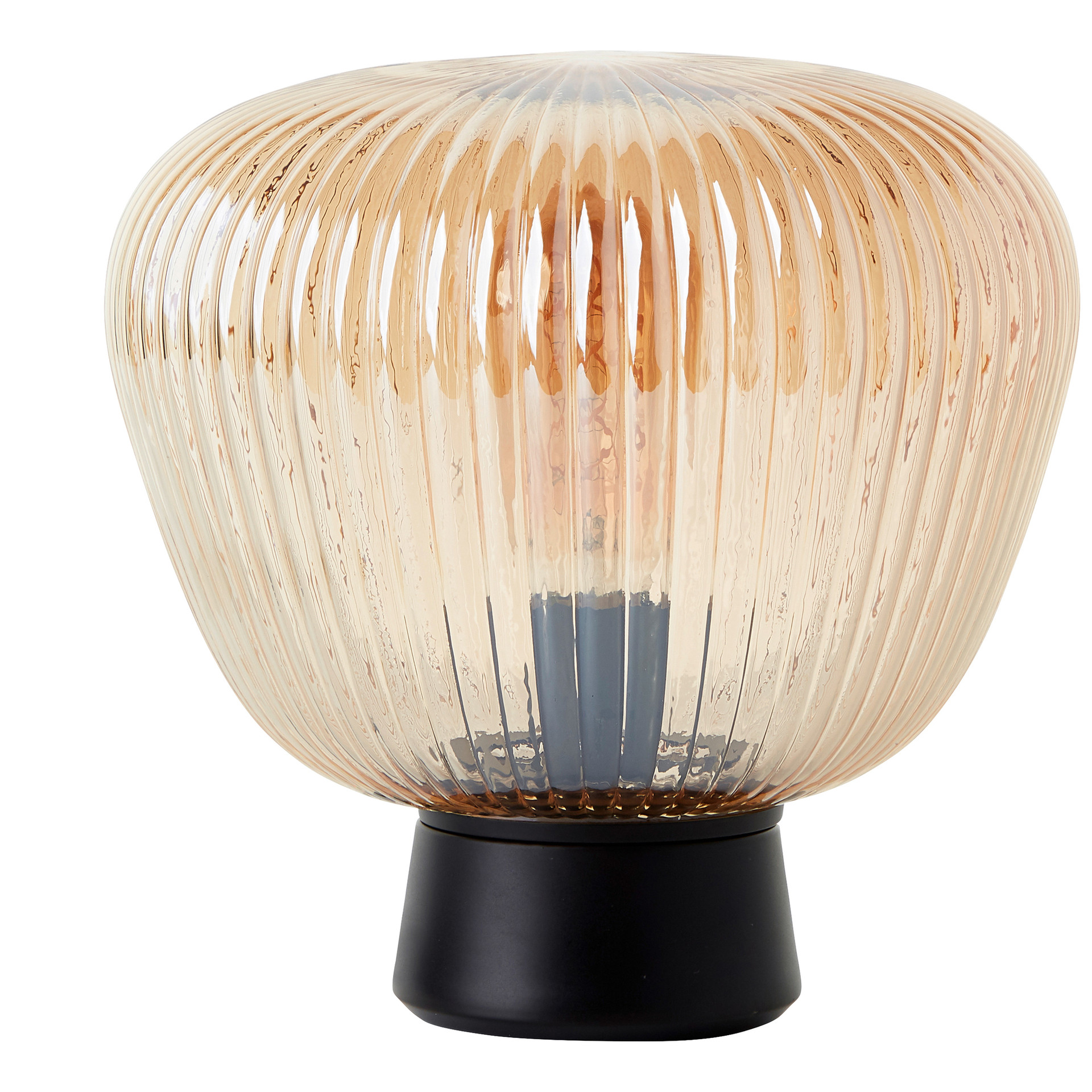 Tischleuchte Junis, braun, 24,5 x 25 cm, Glas Glaslampenschirm
