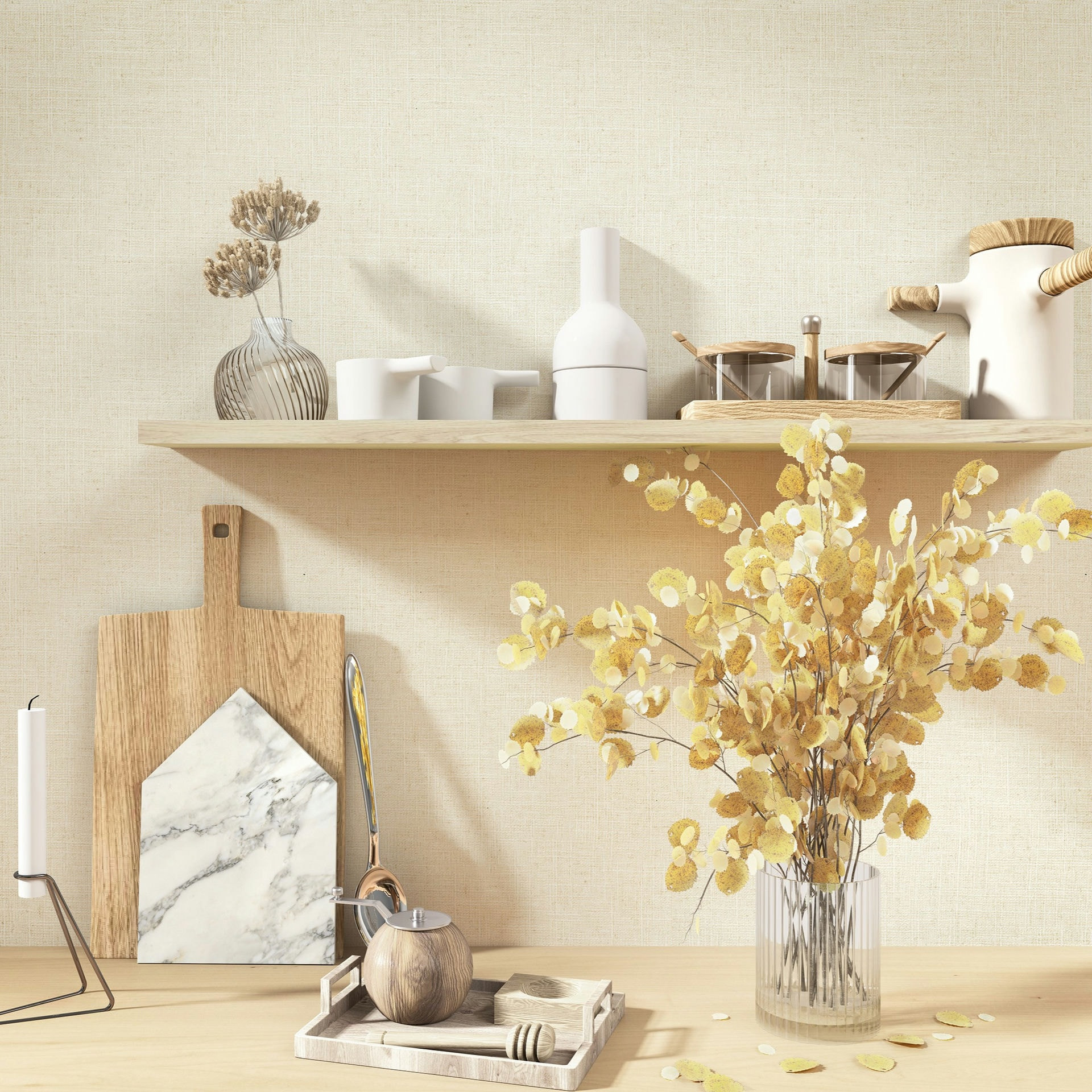 Vliesbehang, structuur effen modern mat in beige