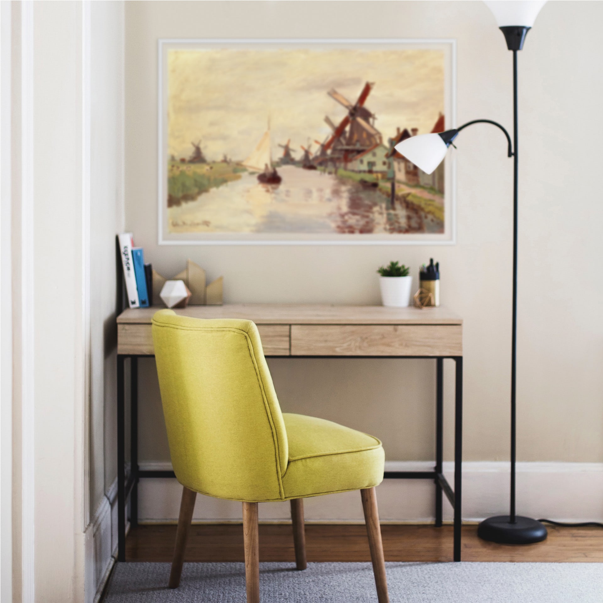 Wallprint W - Monet - Holländische Landschaft mit Windmühlen
