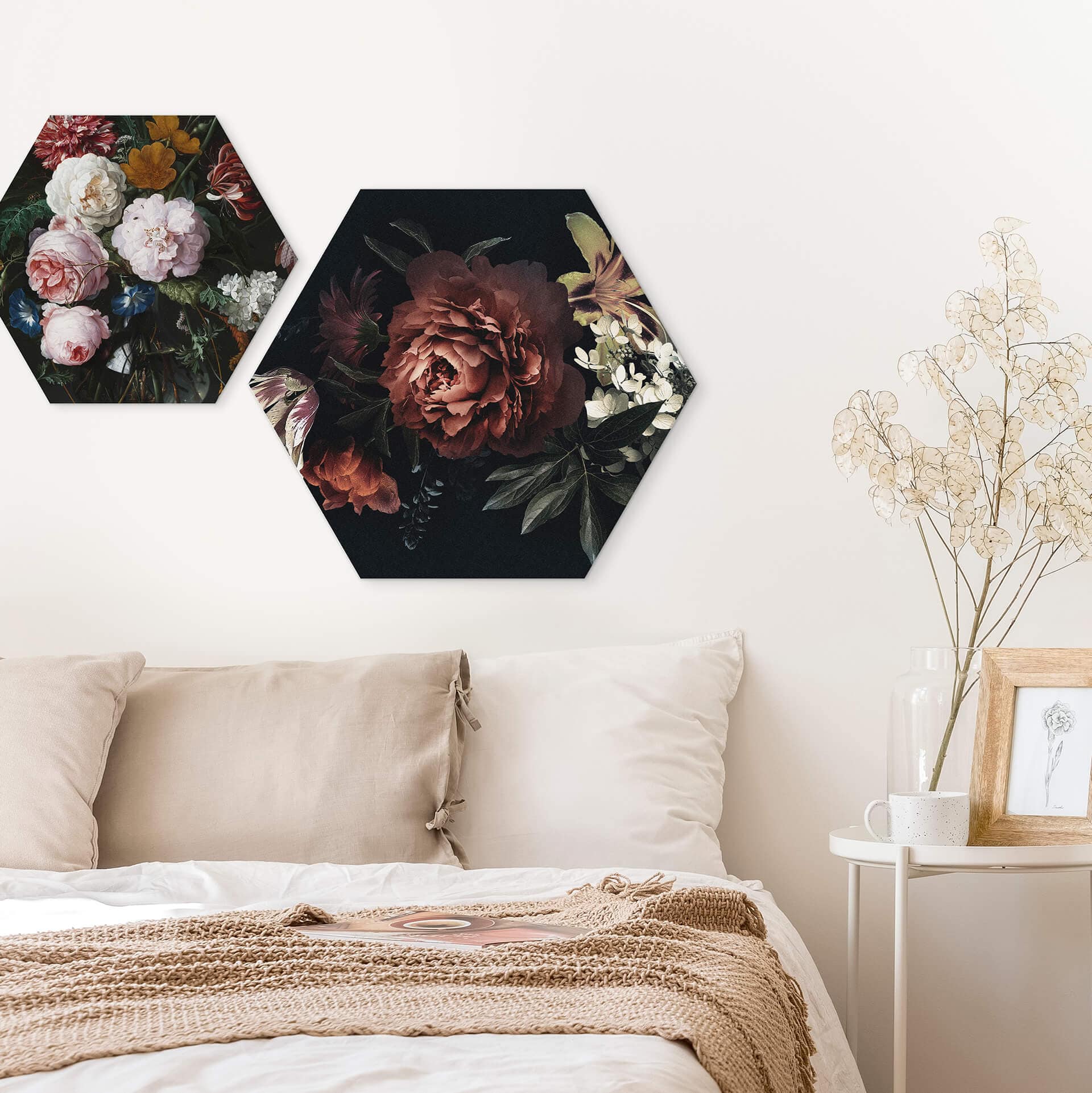 Hexagon Dibond Bouquet of Red Flowers