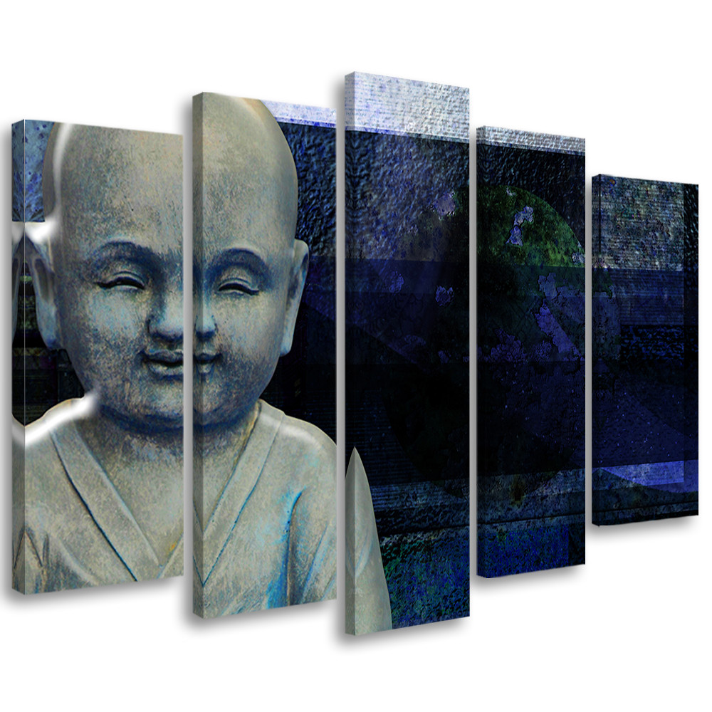 5 stykke lærredstryk, Buddha Feng Shui Meditation Blå