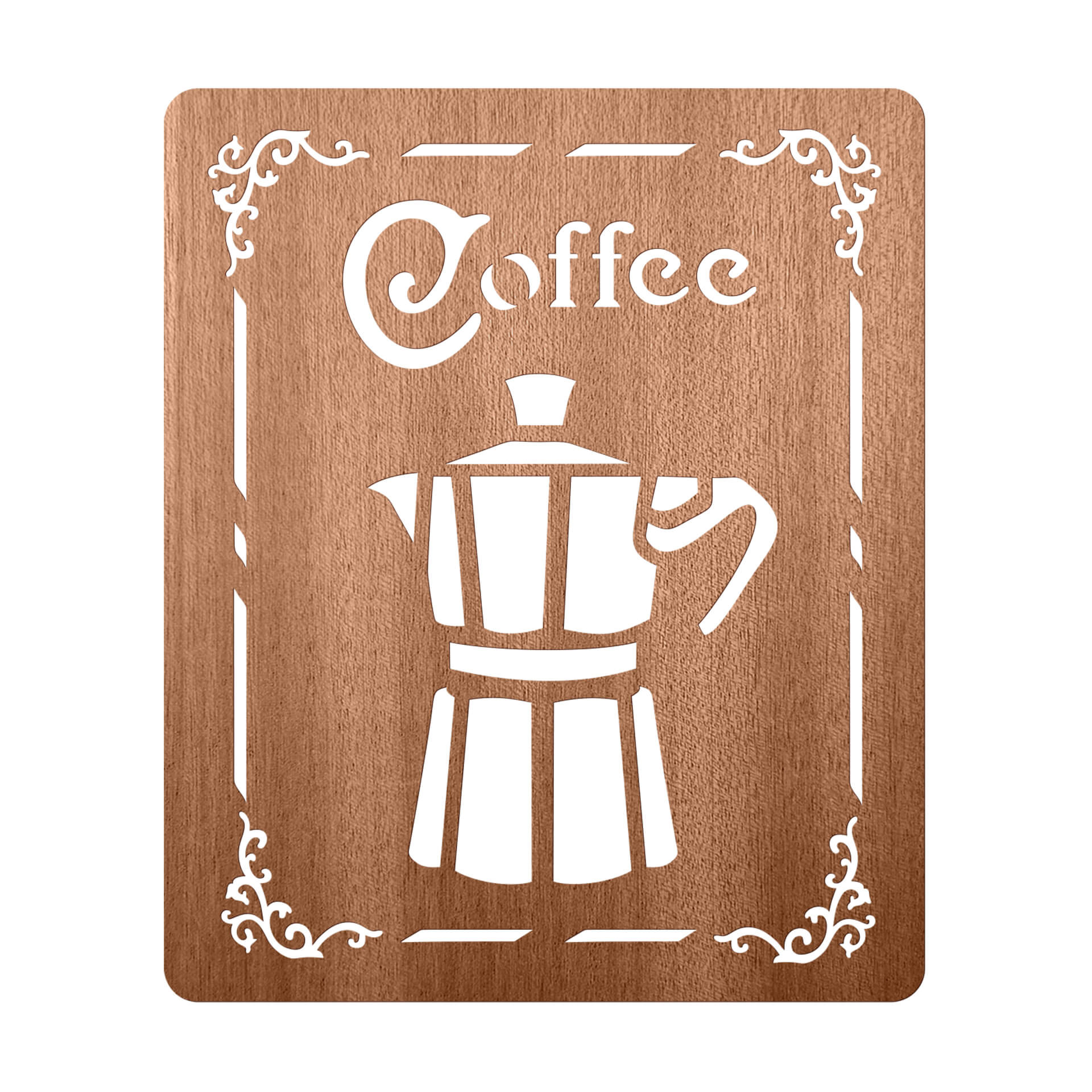 Drewniany napis Kawa - dzbanek do kawy espresso - dekoracja drewniana mahoń