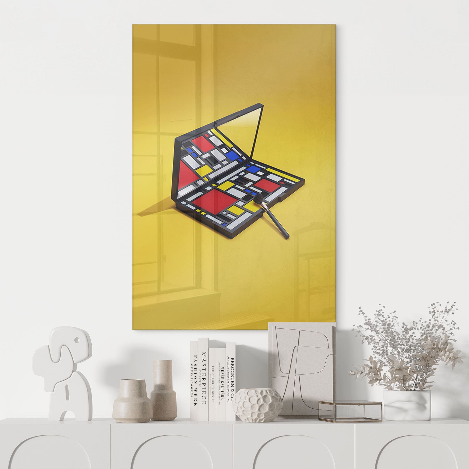 Glasbild Make-Up Palette im Stil von Piet Mondrian - Pozdniakov