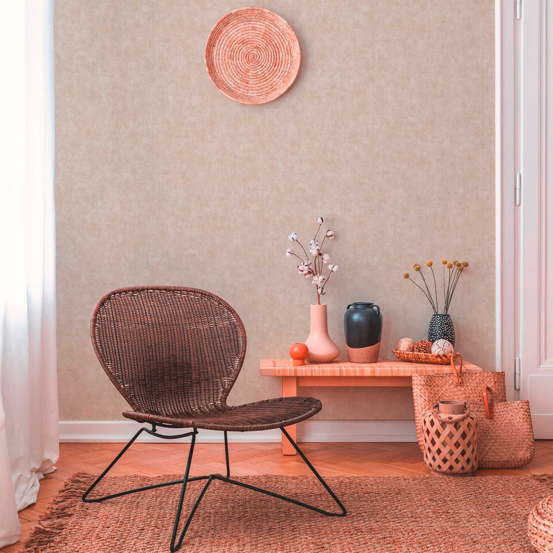 effen behang crème beige - effen behang keuken - vliesbehang woonkamer hal