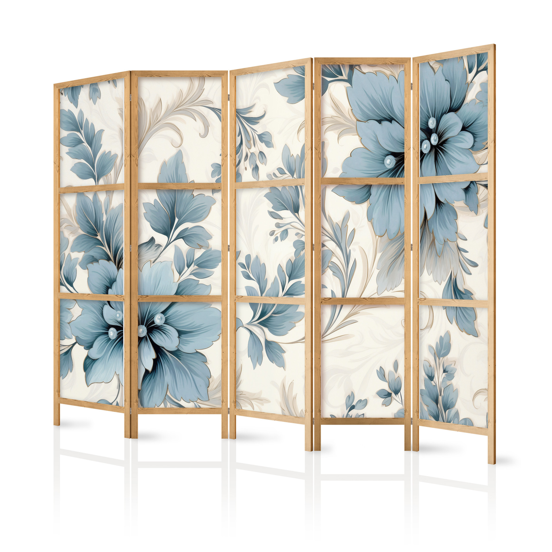 Japanischer Paravent, Raumteiler freistehend, Trennwand - Turquoise Retro Flowers