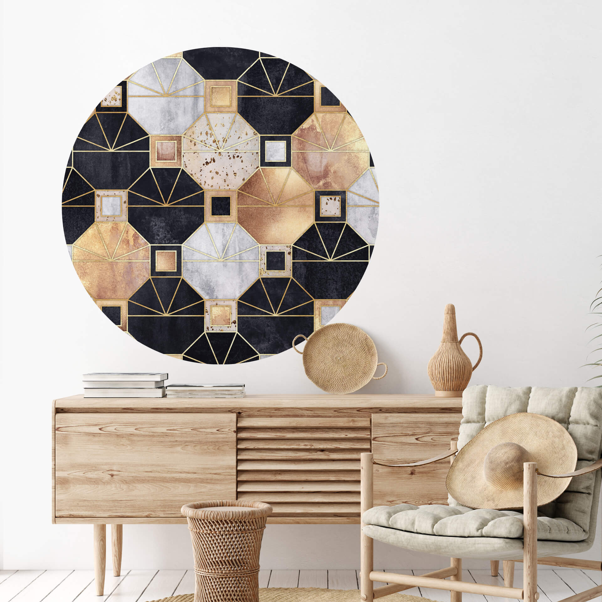 Wandtattoo Fredriksson - Art Deco: Gold und Schwarz - rund