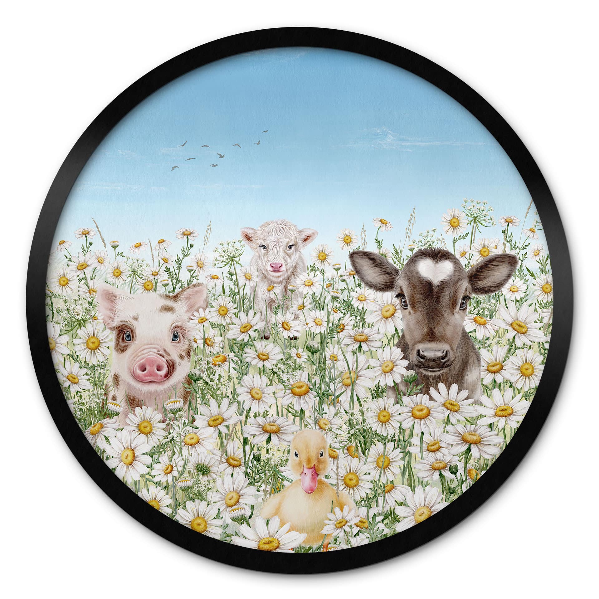 Poster Animaux de la ferme dans un pré fleuri - Kikki Belle