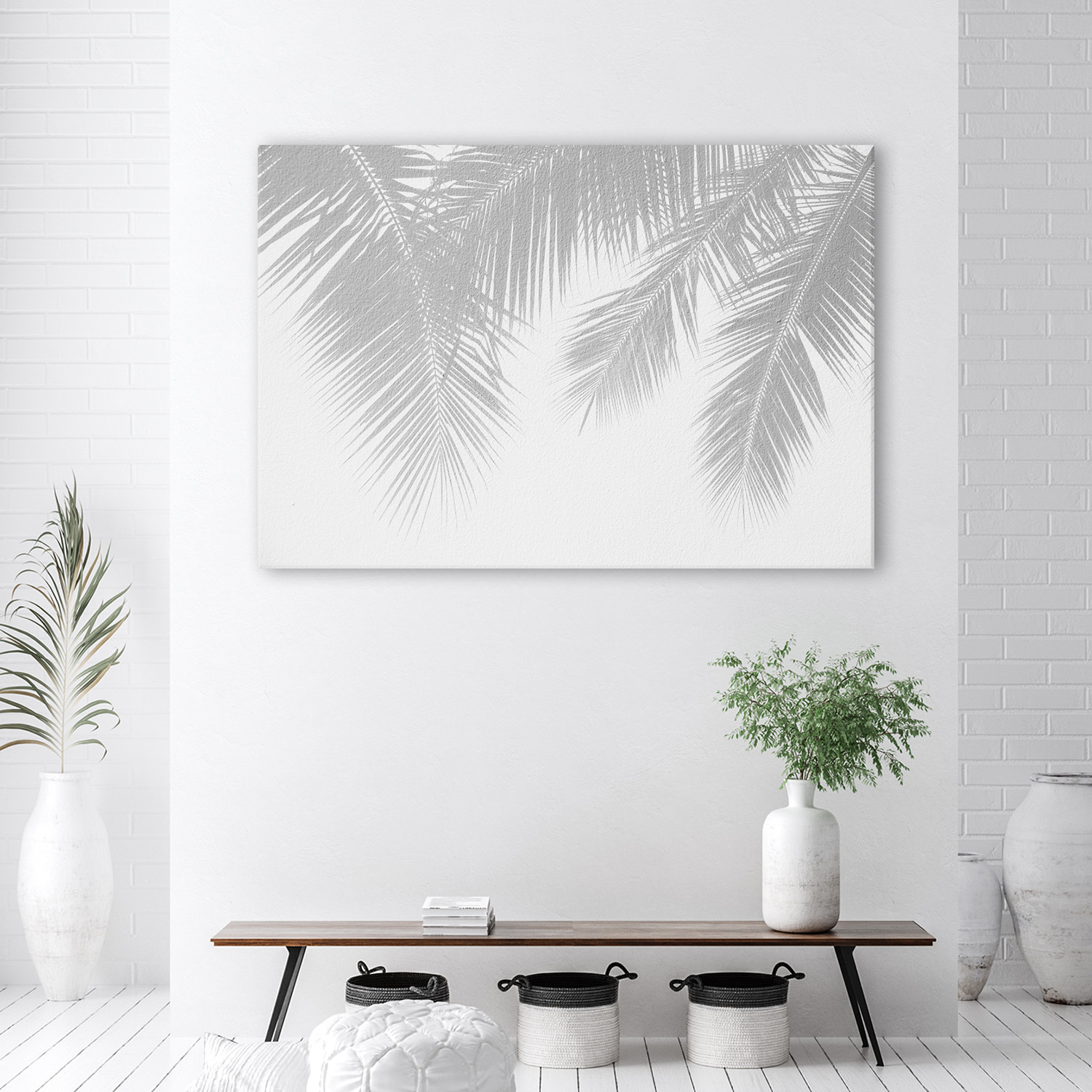 Canvasbillede, grå palmeblade