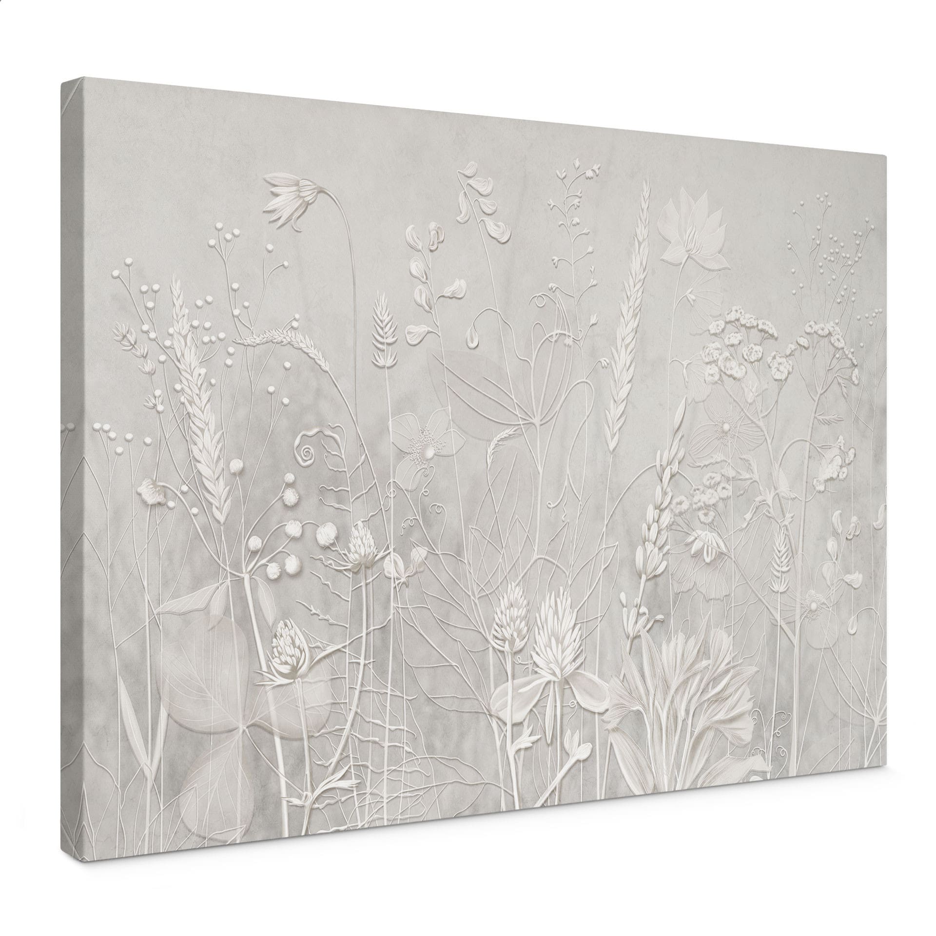 Canvas schilderij met bloemenreliëf - Planten in wit in modern design - Ms Tiff