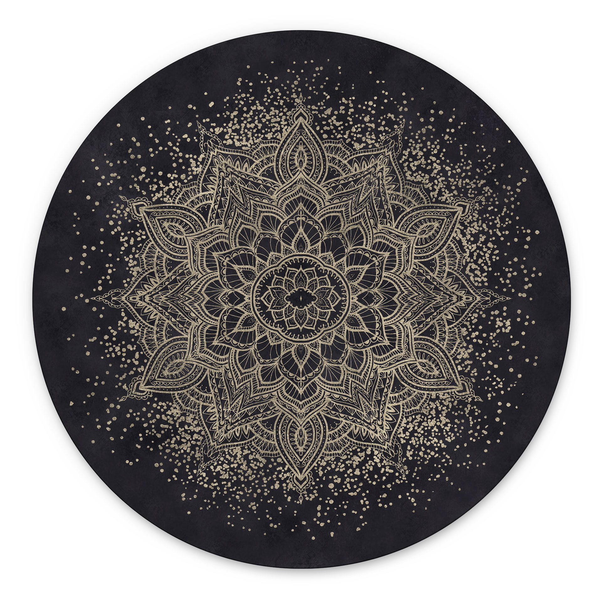 Billede Elegant mandala i sort og guld - Bloomery Decor - rund – print på aluminium (Alu-Dibond)