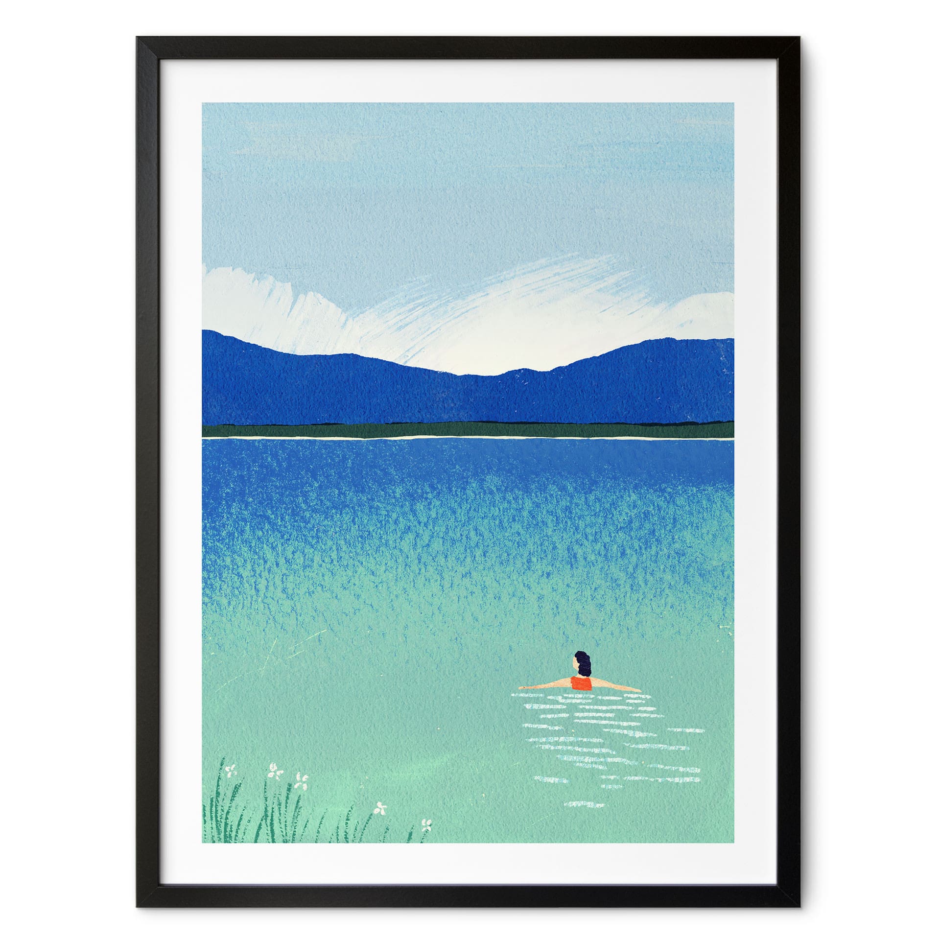 Poster Baignade d'été dans un lac de montagne - Rivers