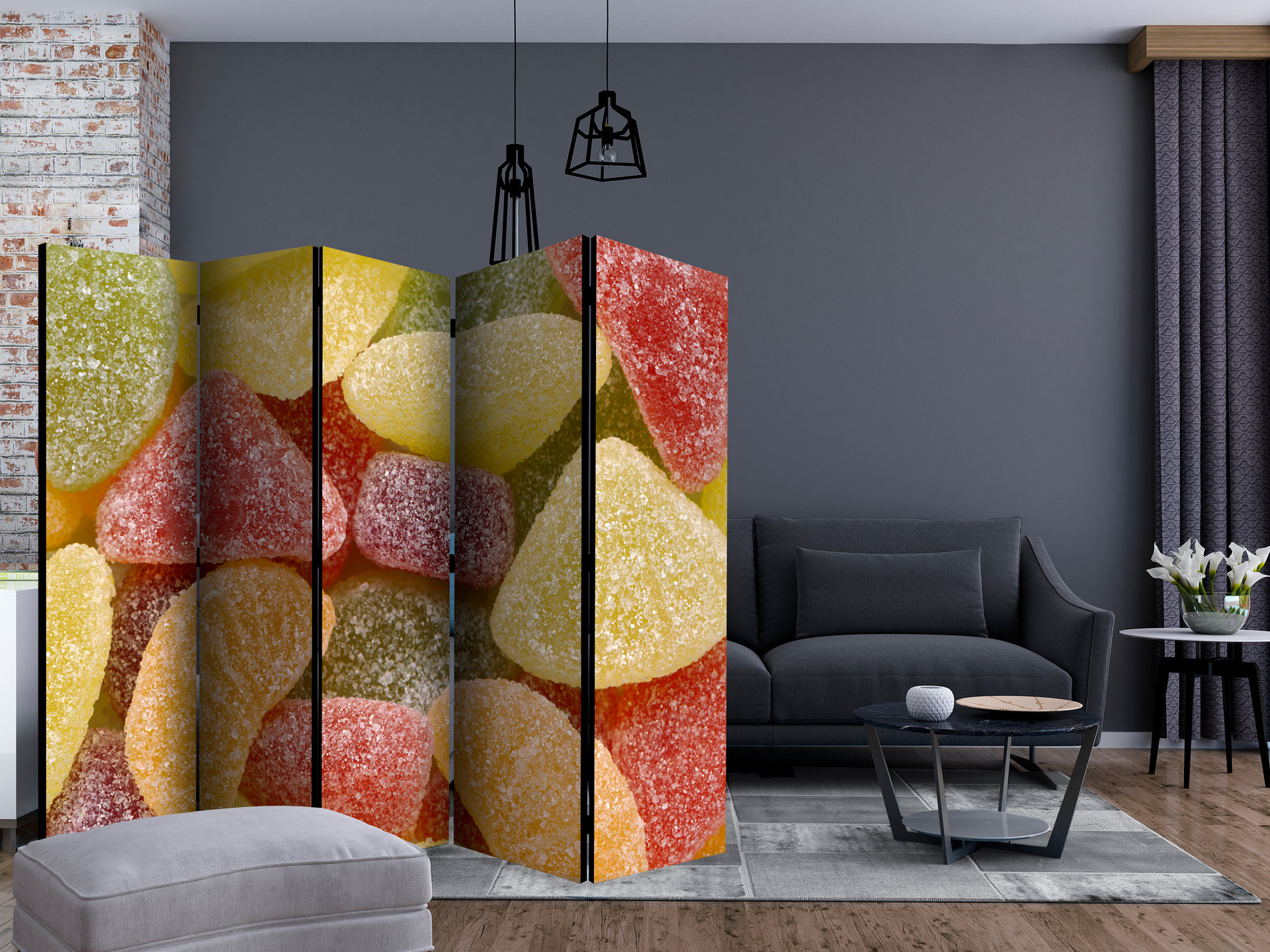 Paravent, Raumteiler freistehend, Trennwand - Tasty fruit jellies II, 5-teilig - einseitig bedruckt
