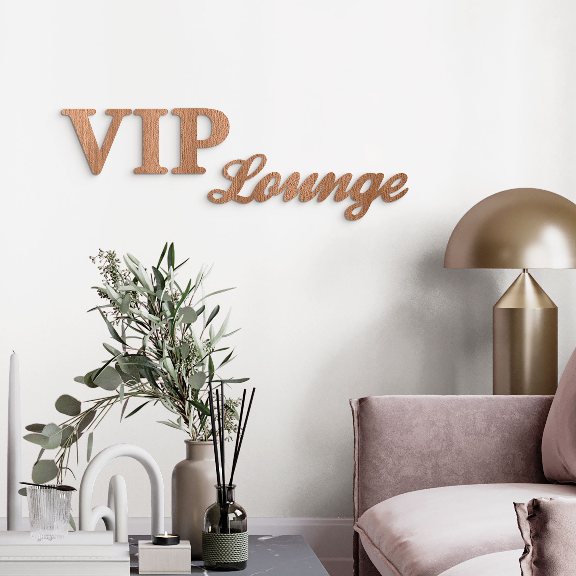 napis dekoracyjny 3D VIP Lounge - drewno mahoniowe