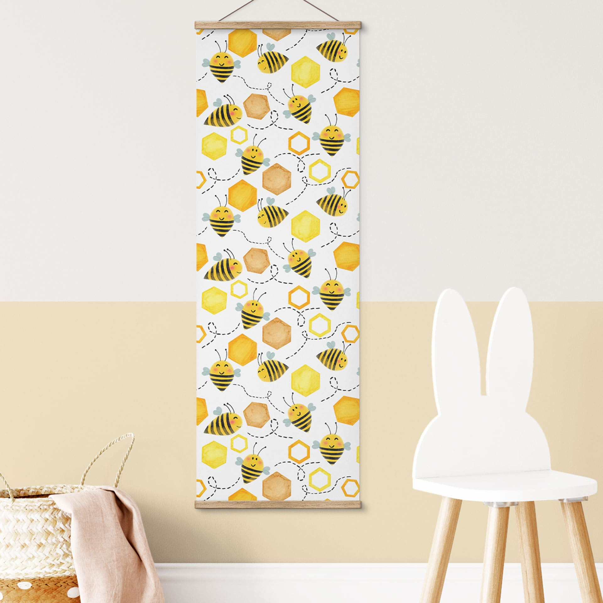 Obraz tkaniny Słodkie pszczoły z plastrami miodu - UN Designs - Panorama
