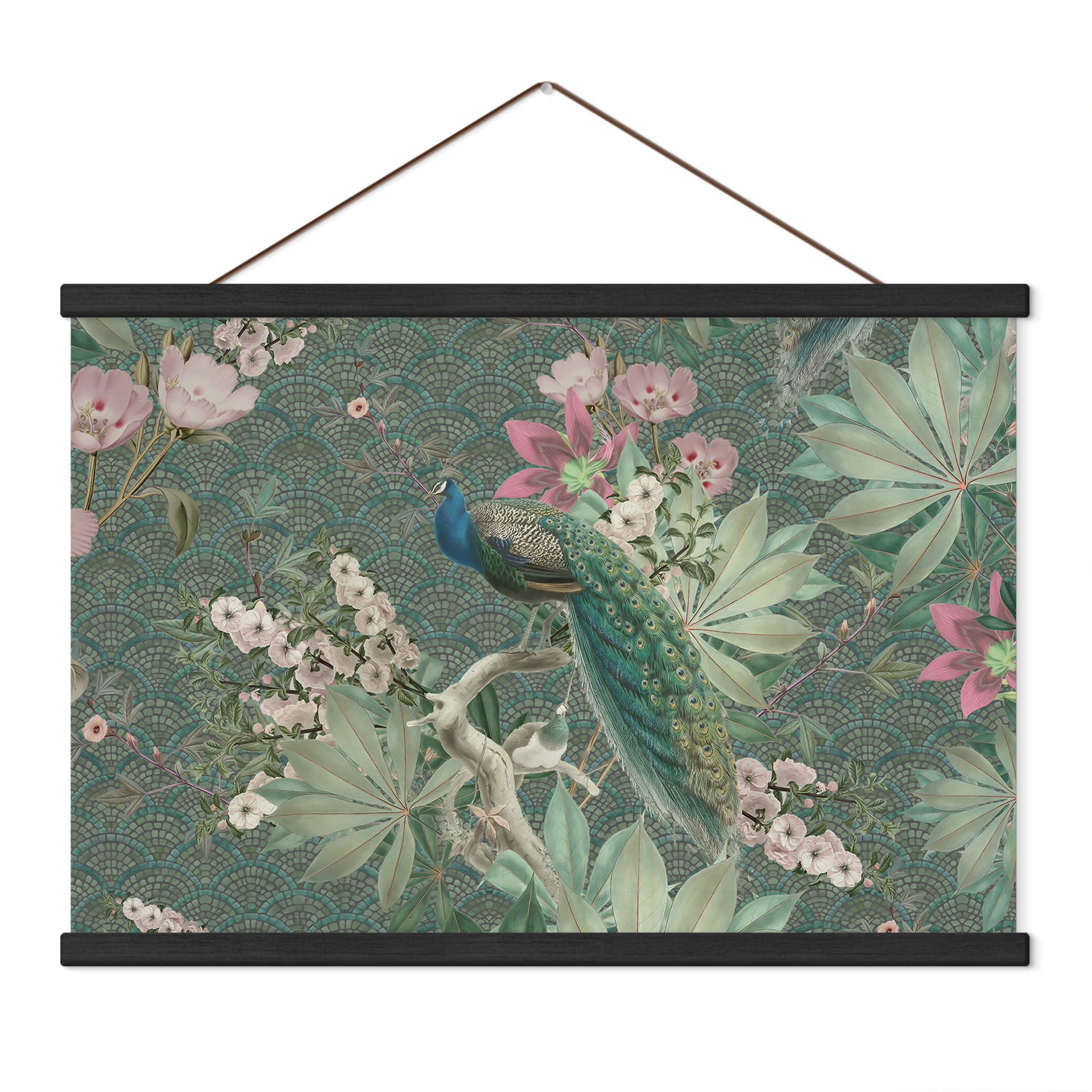 Obraz tkaniny Paw w tropikalnym ogrodzie na mozaice - Bloomery Decor