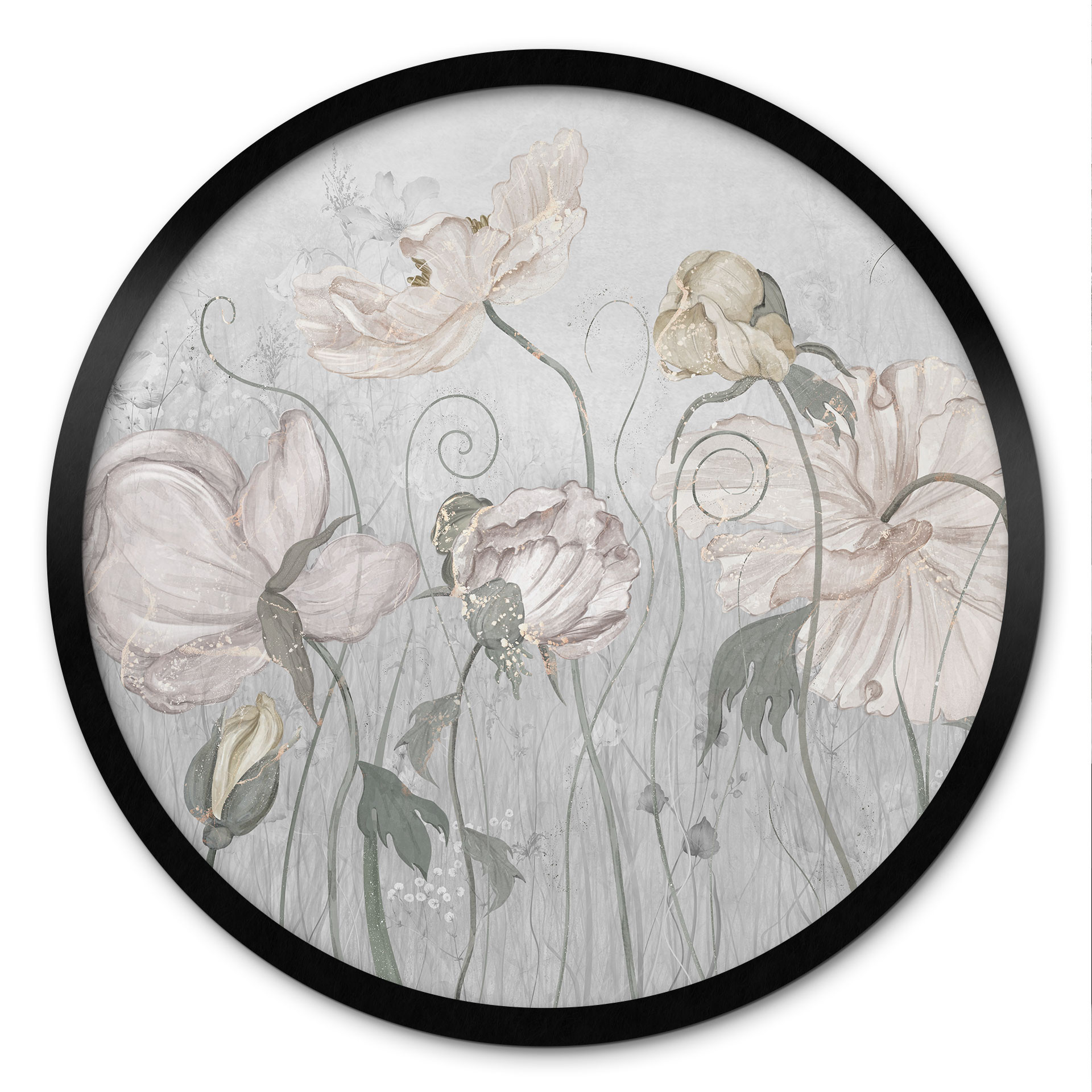 Poster Blumen im Vintage Stil in Grau - Ms Tiff - Rund