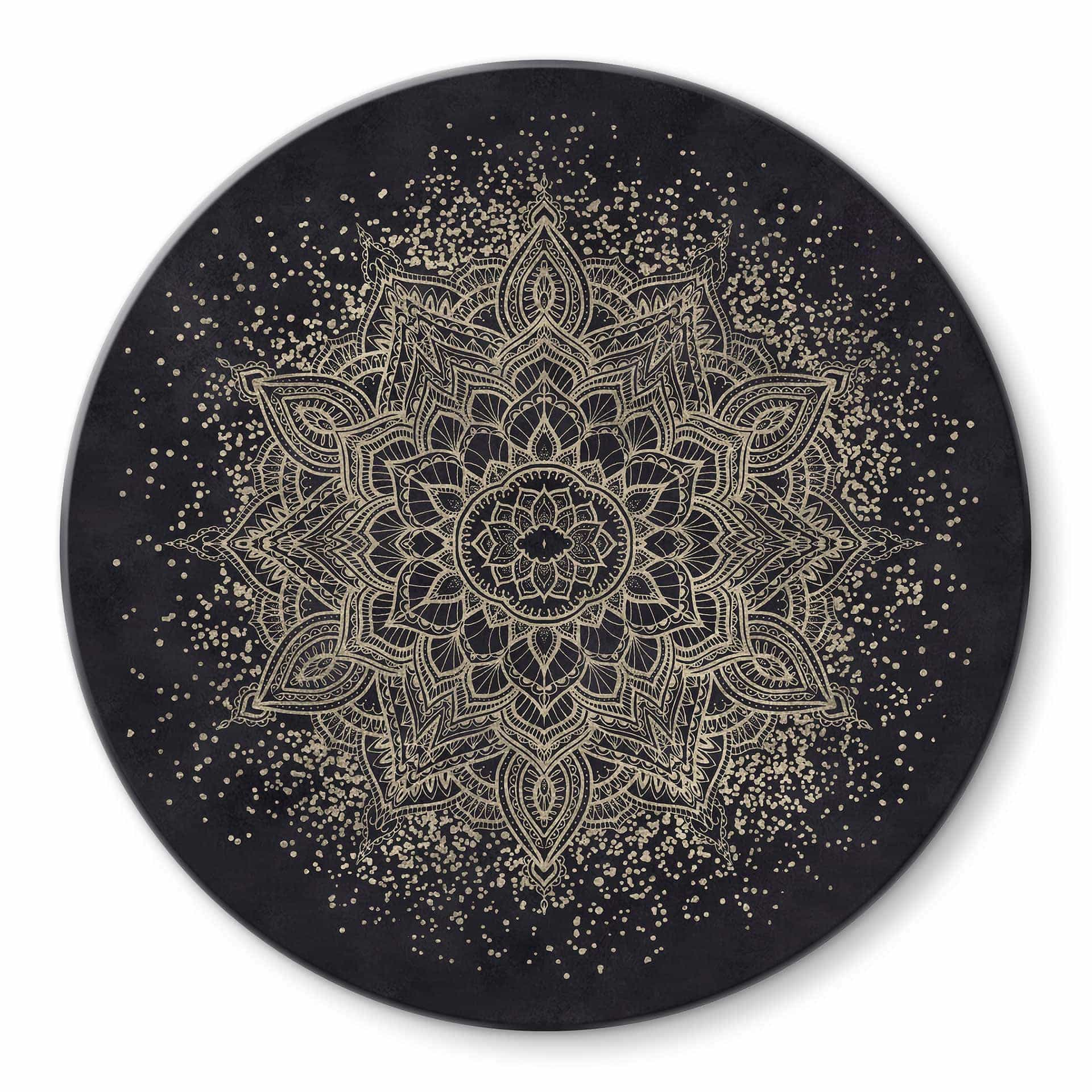 Glasbillede - Elegant mandala i sort og guld - Bloomery Decor - Round