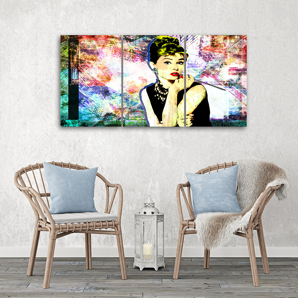 3 stykke lærredstryk, Audrey Hepburn farve