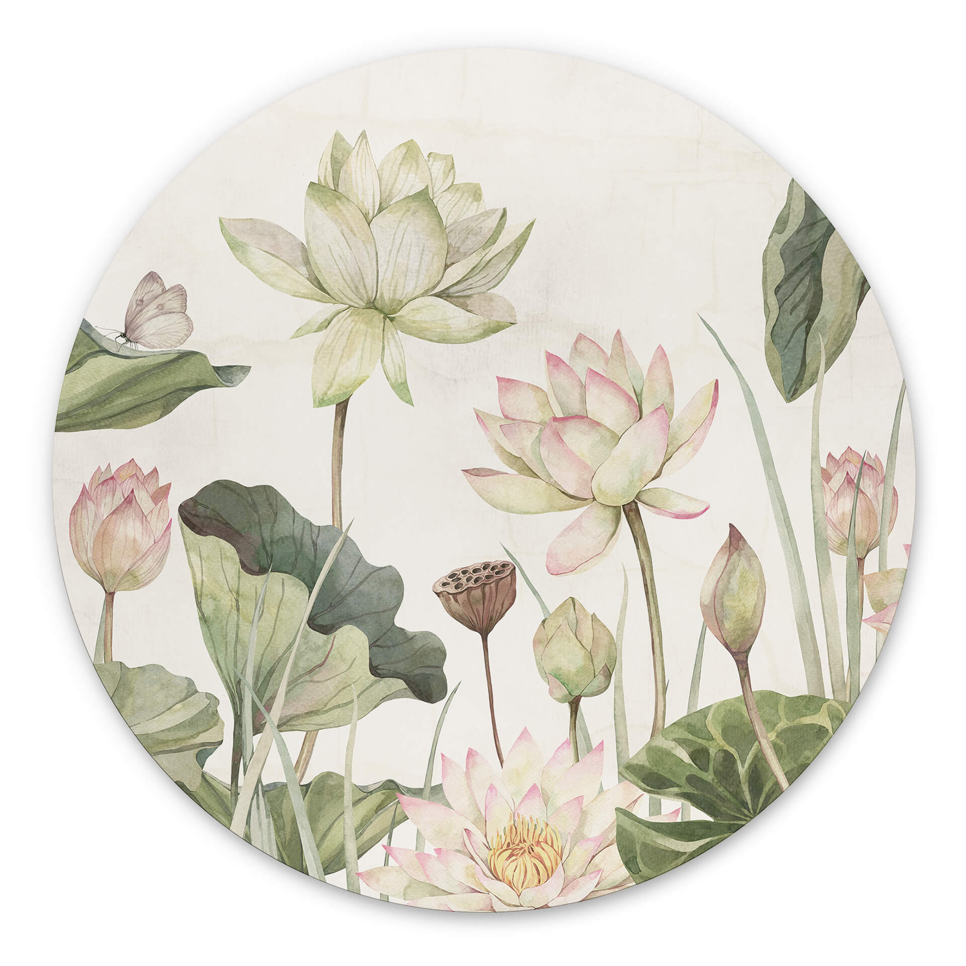 Tableau sur alu-Dibond rond Sir Edward - Idylle de nénuphars au pastel