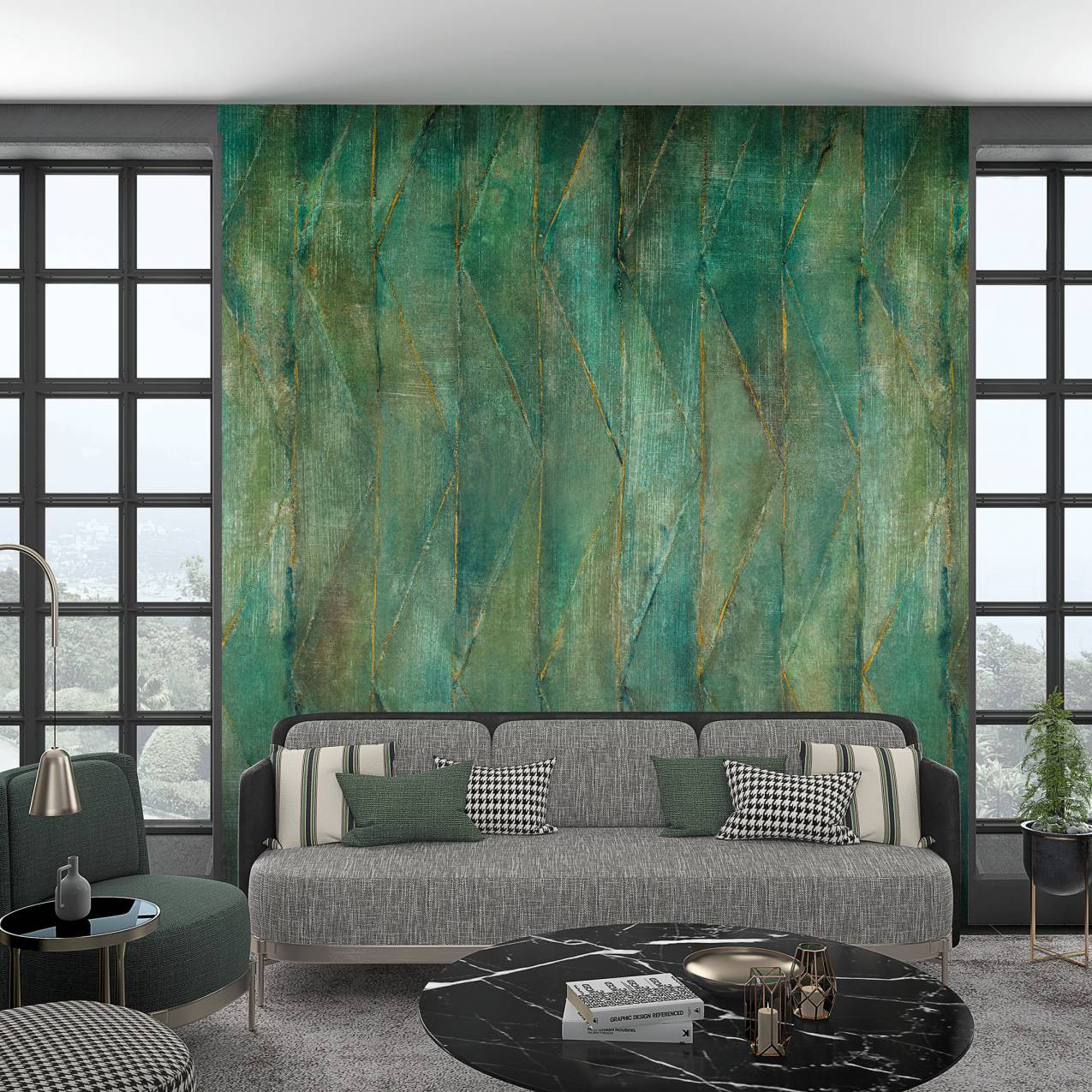Fotobehang met grafisch patroon, groene textuur 2.70 x 2.12 m