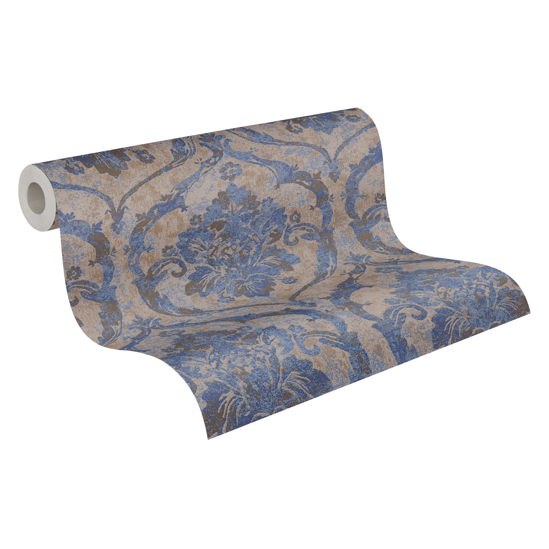 Ikke-vævet tapet Davide Ornament Blue Brown Metallic - Maison Du Temps Neo-Klassik stue