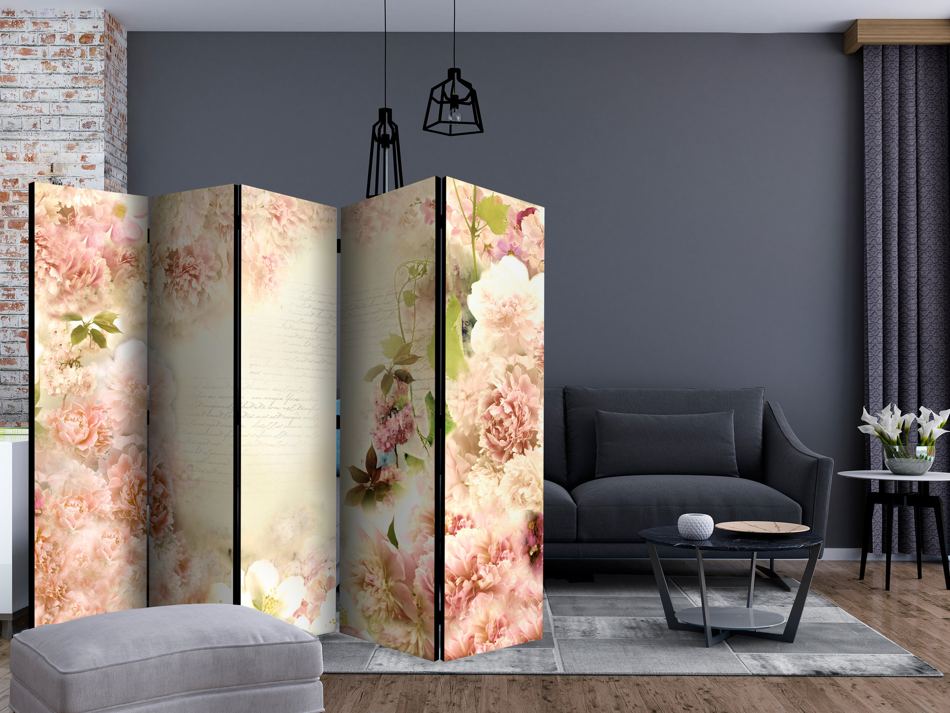 Skærm til rumdeling - Forårsduft , 5-delt - 225x172 cm