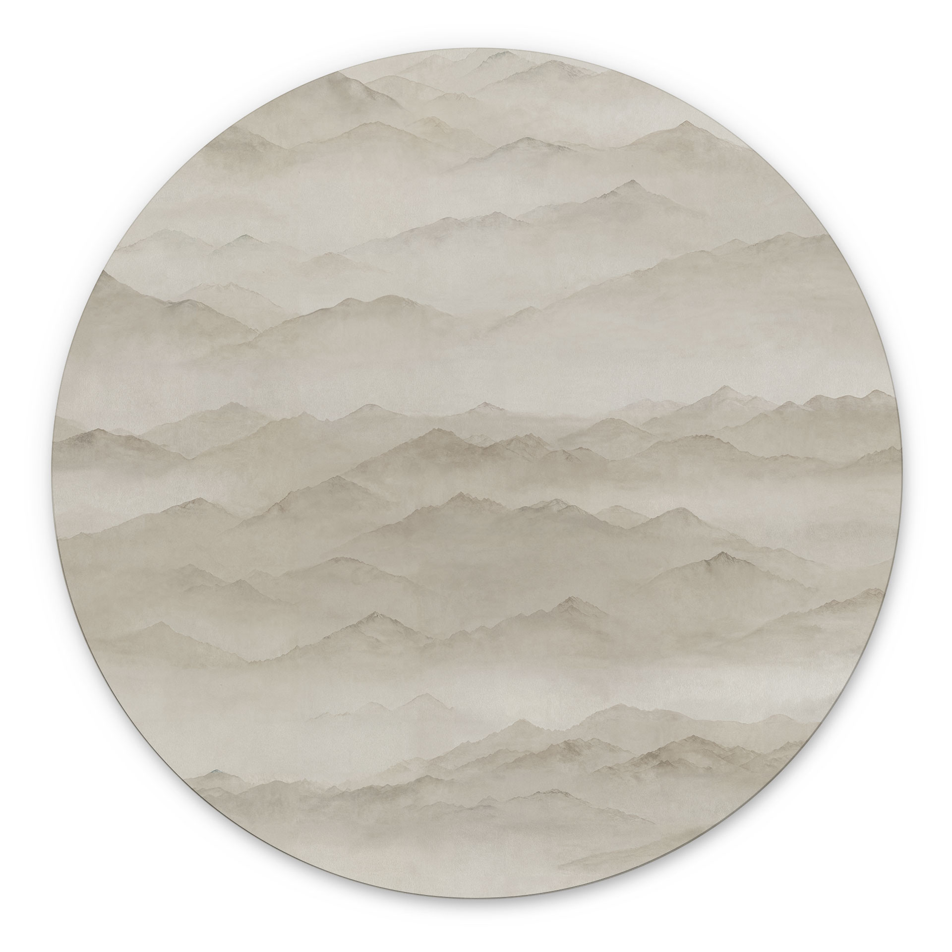Tableau Roerich Peaks - Paysage Montagneux Beige - Sir Edward x Grigory Gladarev - Alu-Dibond Rond