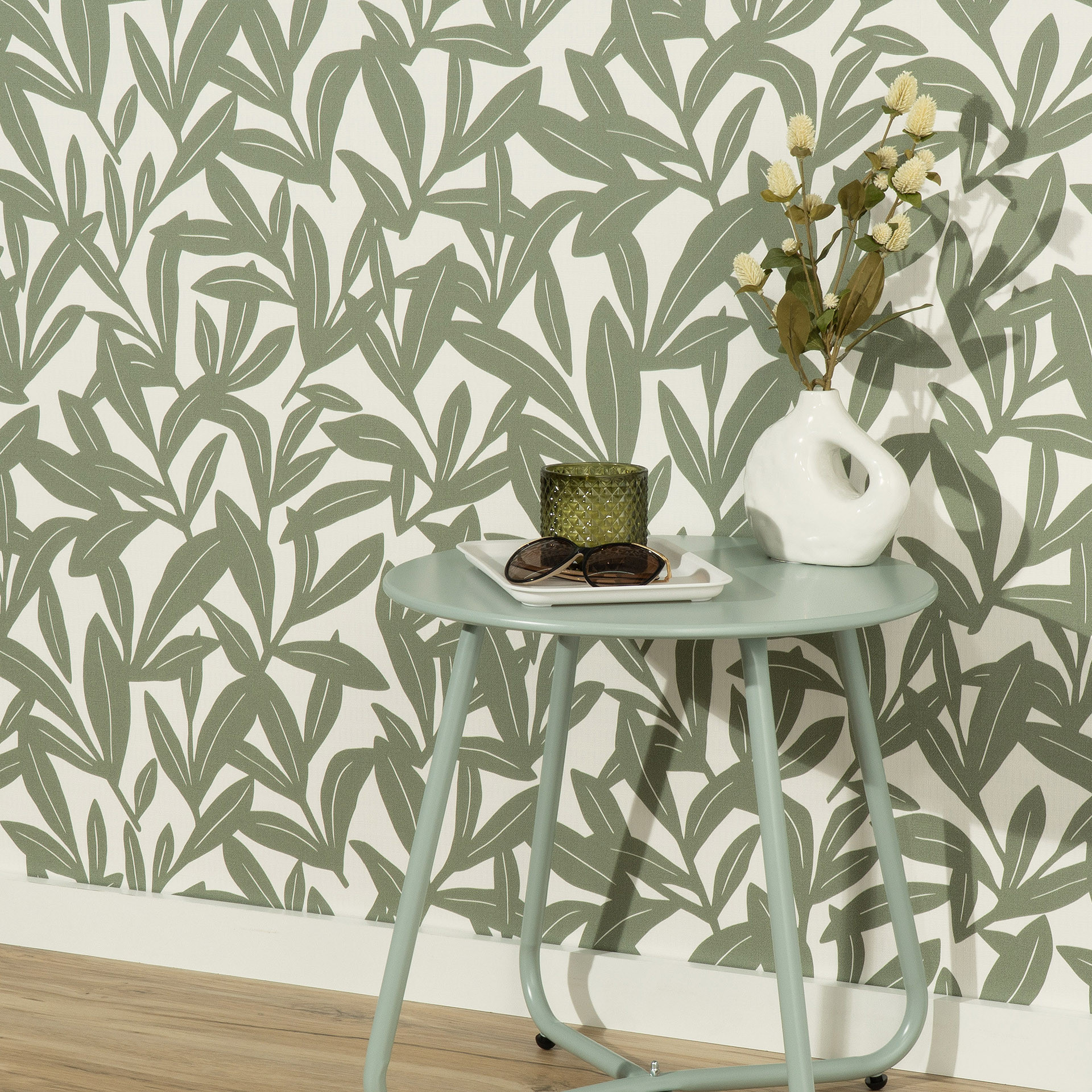 Vliesbehang, behang met bloemmotief La Terrasse groen, crème