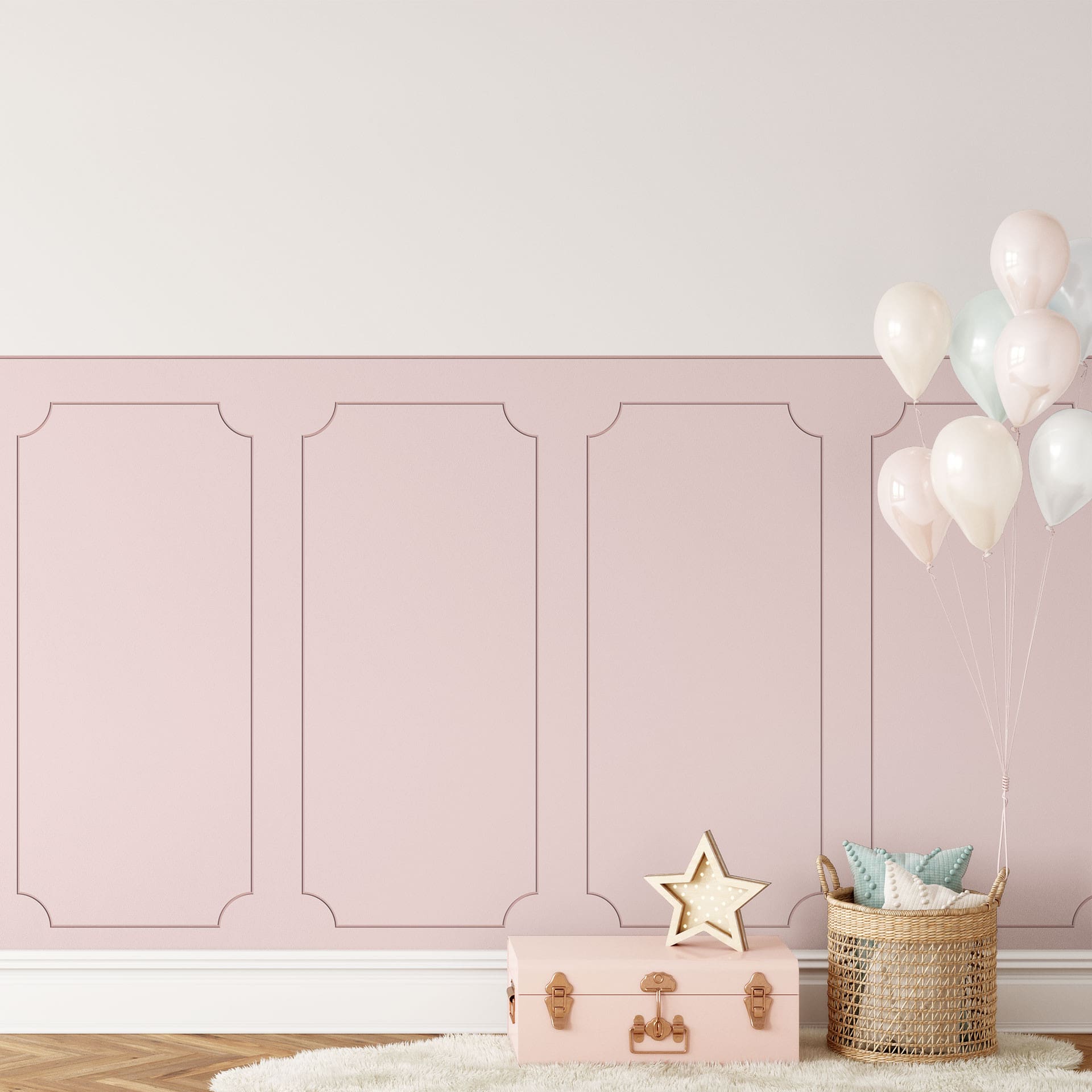 Wandpanelen Wandbekleding roze met sierbiesoptiek