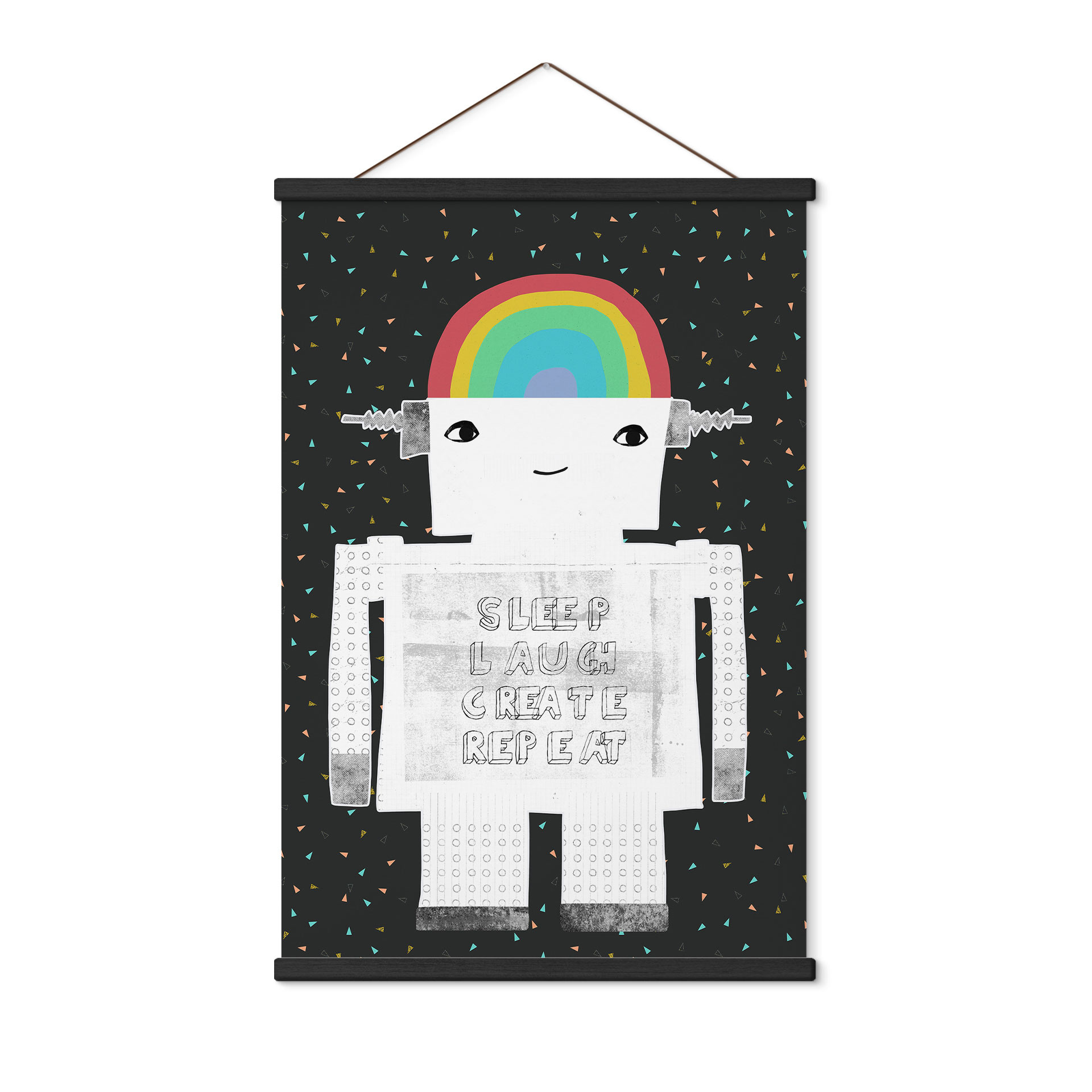 Obraz tkaniny tęczowy robot Sleep Laugh Create - Treechild
