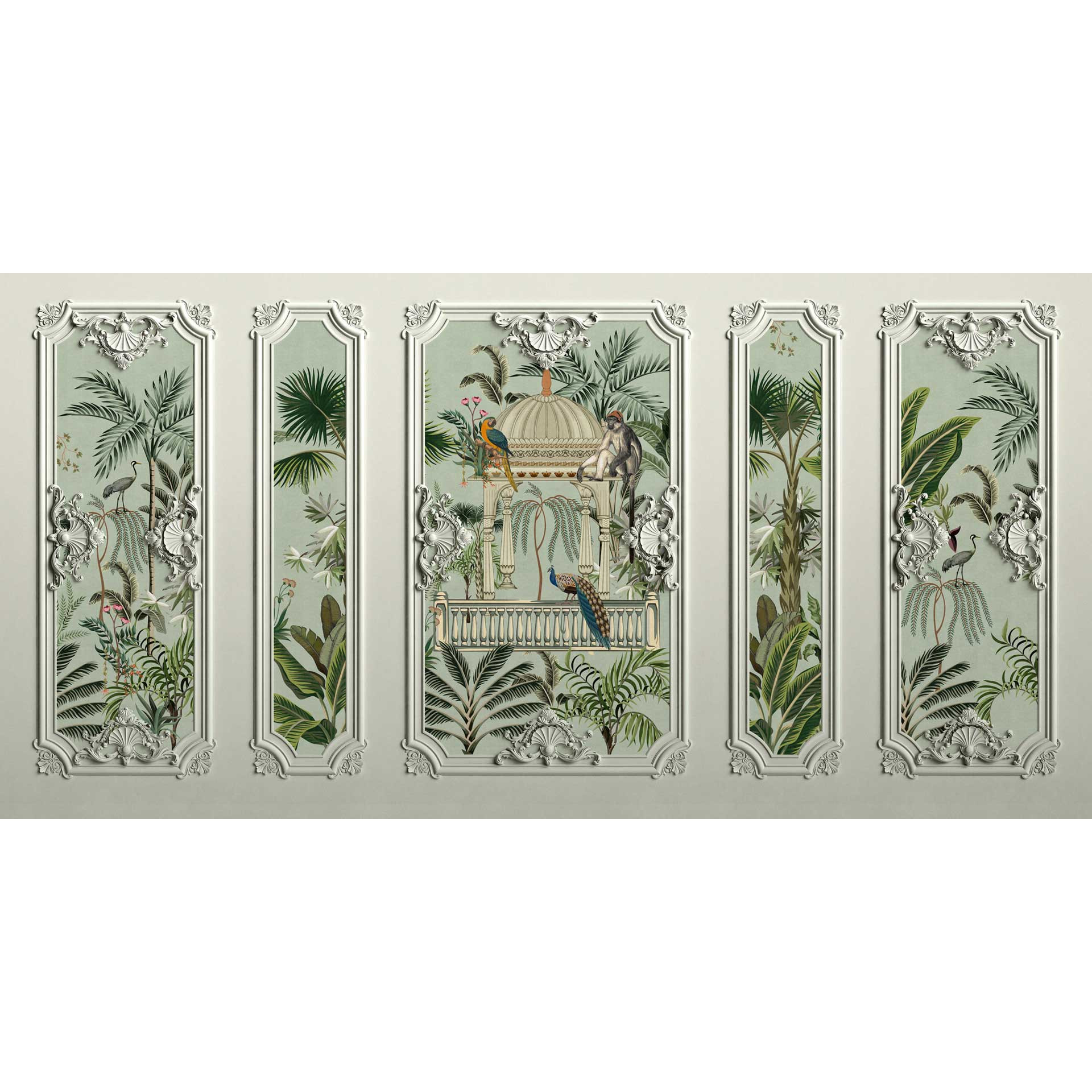 Klassiek koloniaal behang met vogelmotieven - elegant vliesbehang
