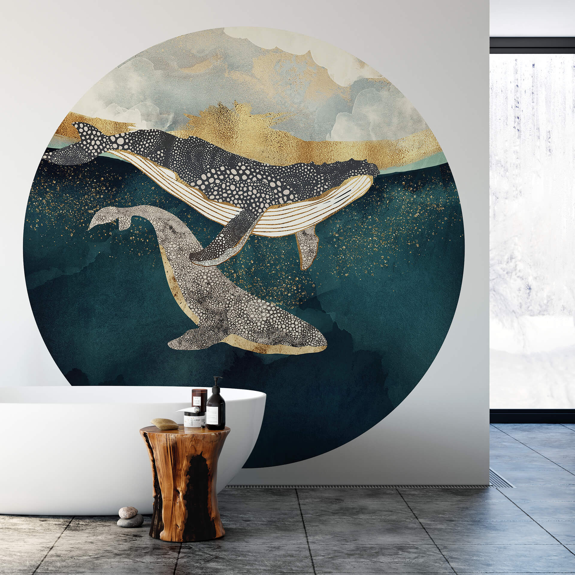 Behangcirkel SpaceFrog Designs - Walvissen - vliesbehang/zelfklevend vliesbehang