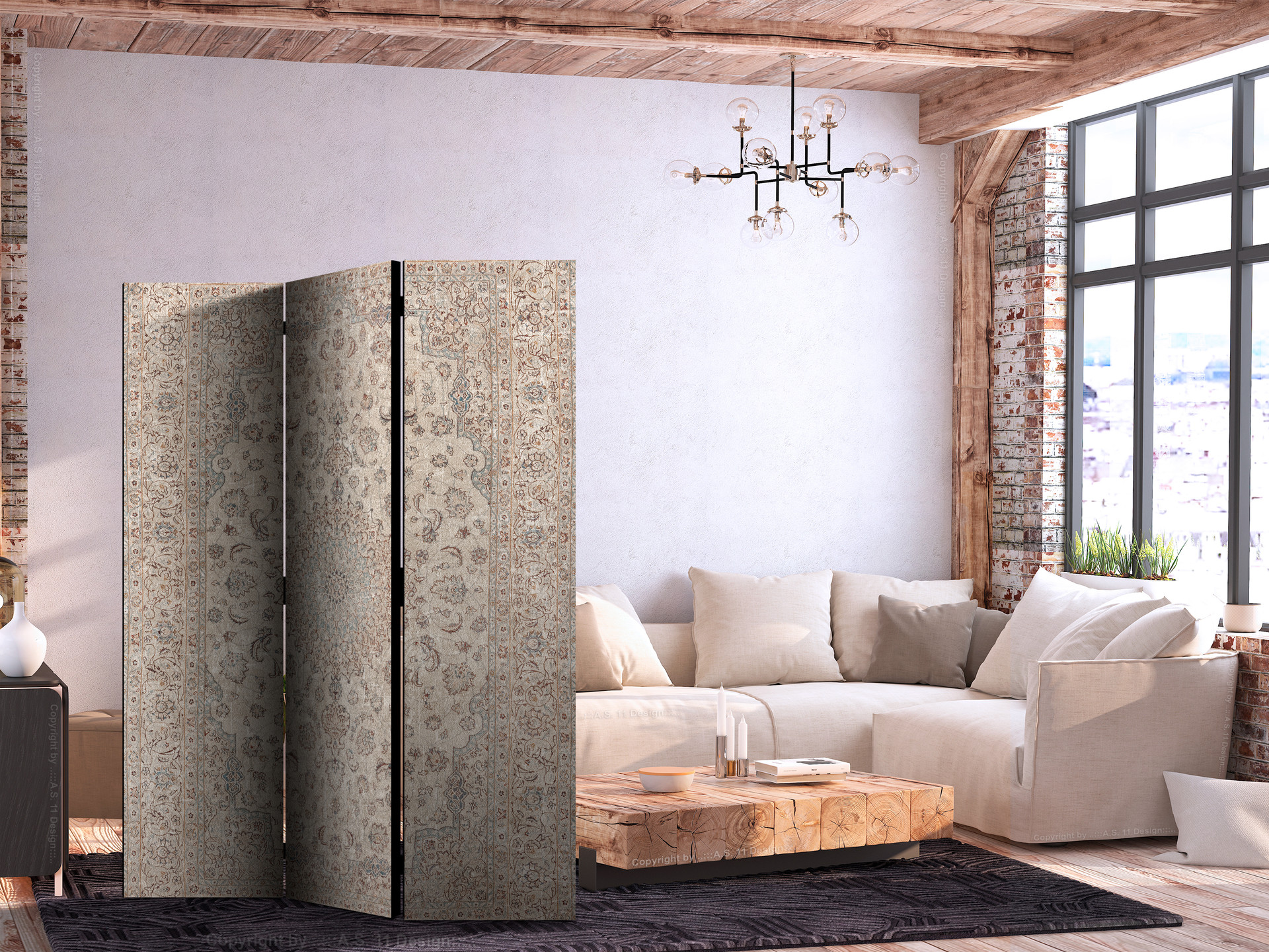 Paravent, Raumteiler freistehend, Trennwand - Desert Nights - Ornamented Persian Carpet in Muted Col